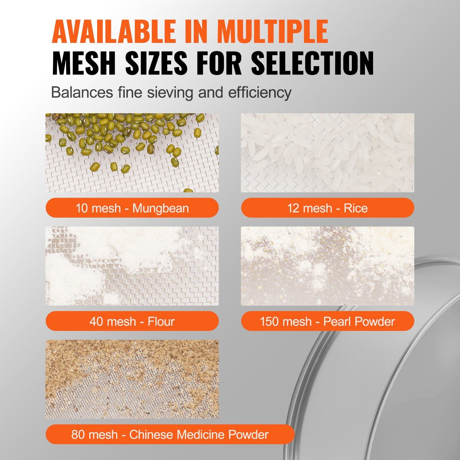 Flour Sieve Fine Mesh, 10 Mesh Flour Sifter, 304 Stainless Steel Fine Mesh Sifter Food-grade, Dia. 12.6" Fine Mesh Strainers for Baking, 5 Sizes Mesh hole for Mungbean, Rice, Flour, Pearl Powder