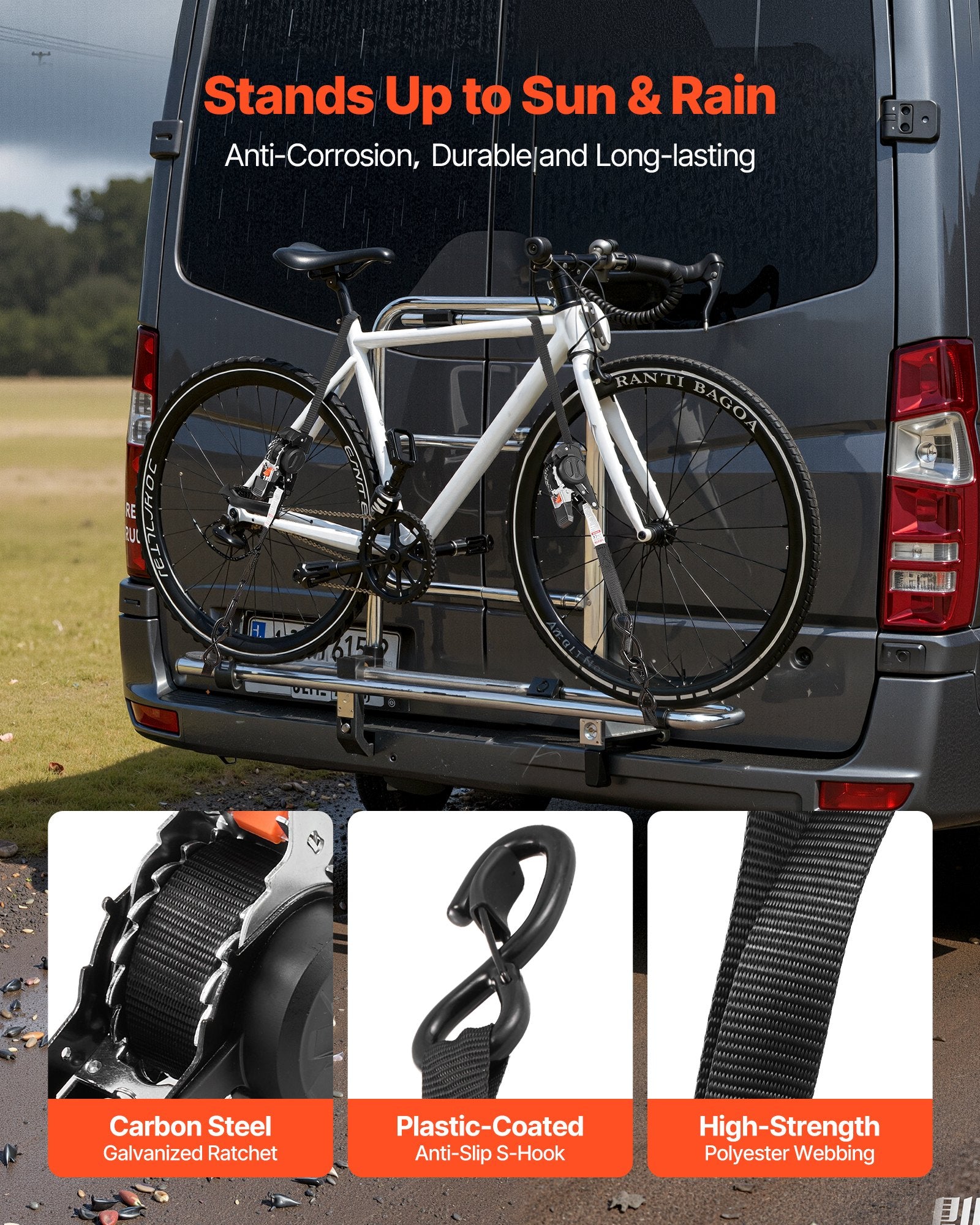 VEVOR Retractable Ratchet Straps, 25.4 mm x 3 m, Tie Down Straps with S Hooks, 544 kg Break Strength, 4 Soft Loops, Tie Down Ratcheting for Moving, Trailers, Motorcycles, Kayaks, Car Roof, 4 Pack