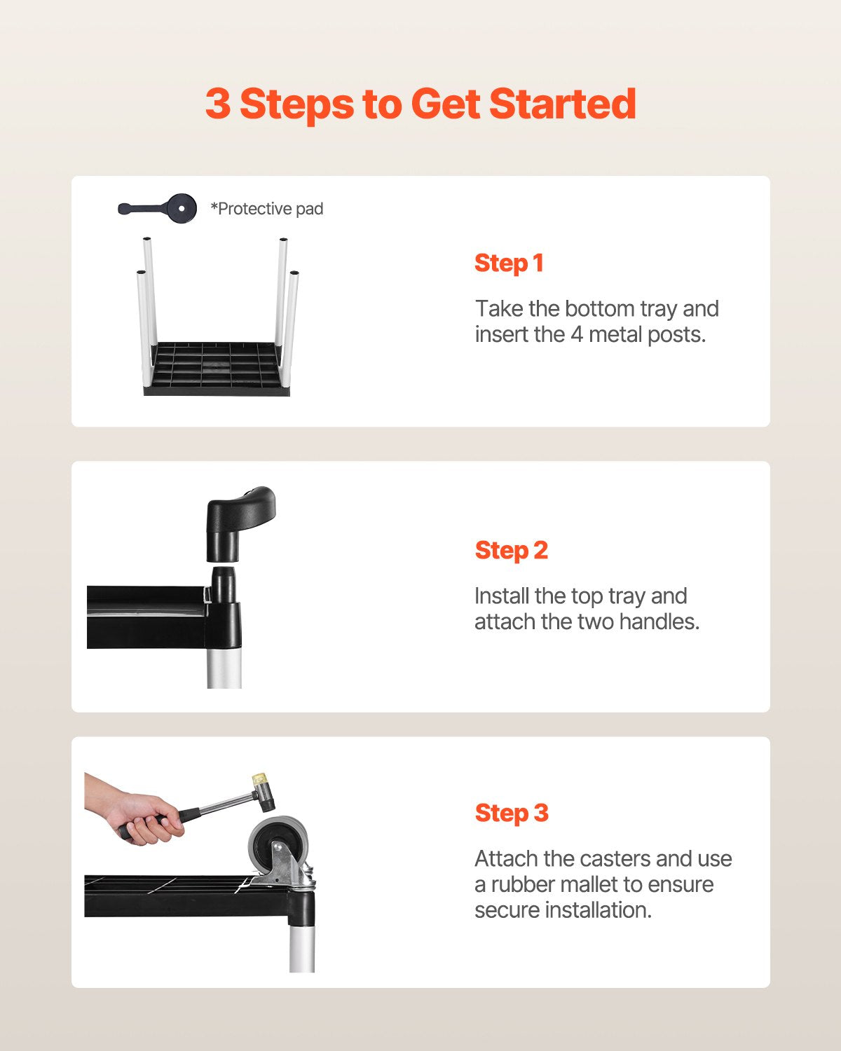 VEVOR Utility Cart, 300 lbs Load Capacity, 2-tier Utility Plastic Cart with 360° Swivel Wheels (2 with Brakes), 24.4 x 16.1-inch Food Service Cart for Warehouse, Office, Home, Restaurant, Kitchen
