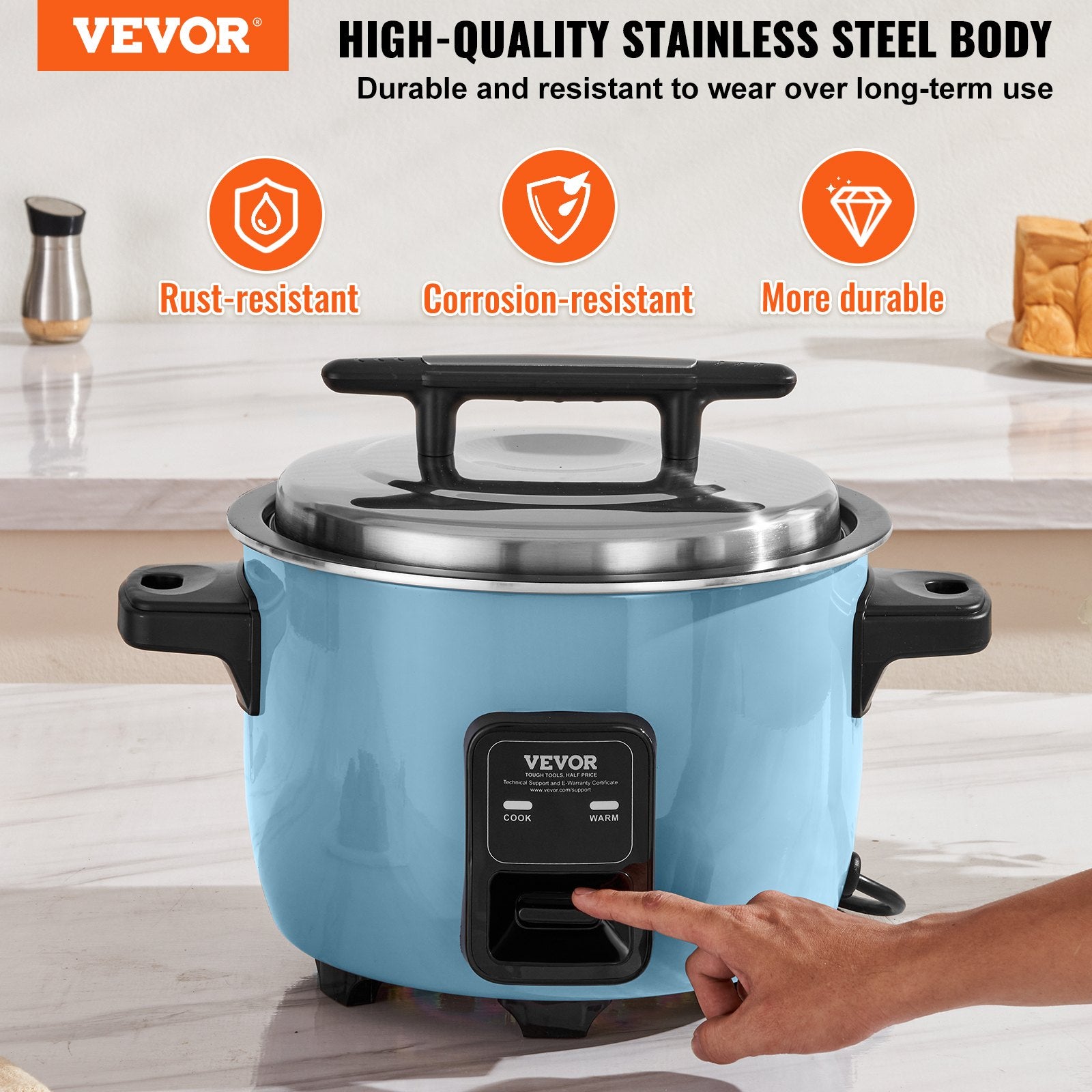 VEVOR Commercial Rice Cooker, 50-Cup Rice Cooker, 10 Liter Large Rice Cooker and Warmer with Nonstick Inner Pot, Fast Cooking and 24-Hour Keep Warm, with Rice Cup and Paddle, for Restaurant