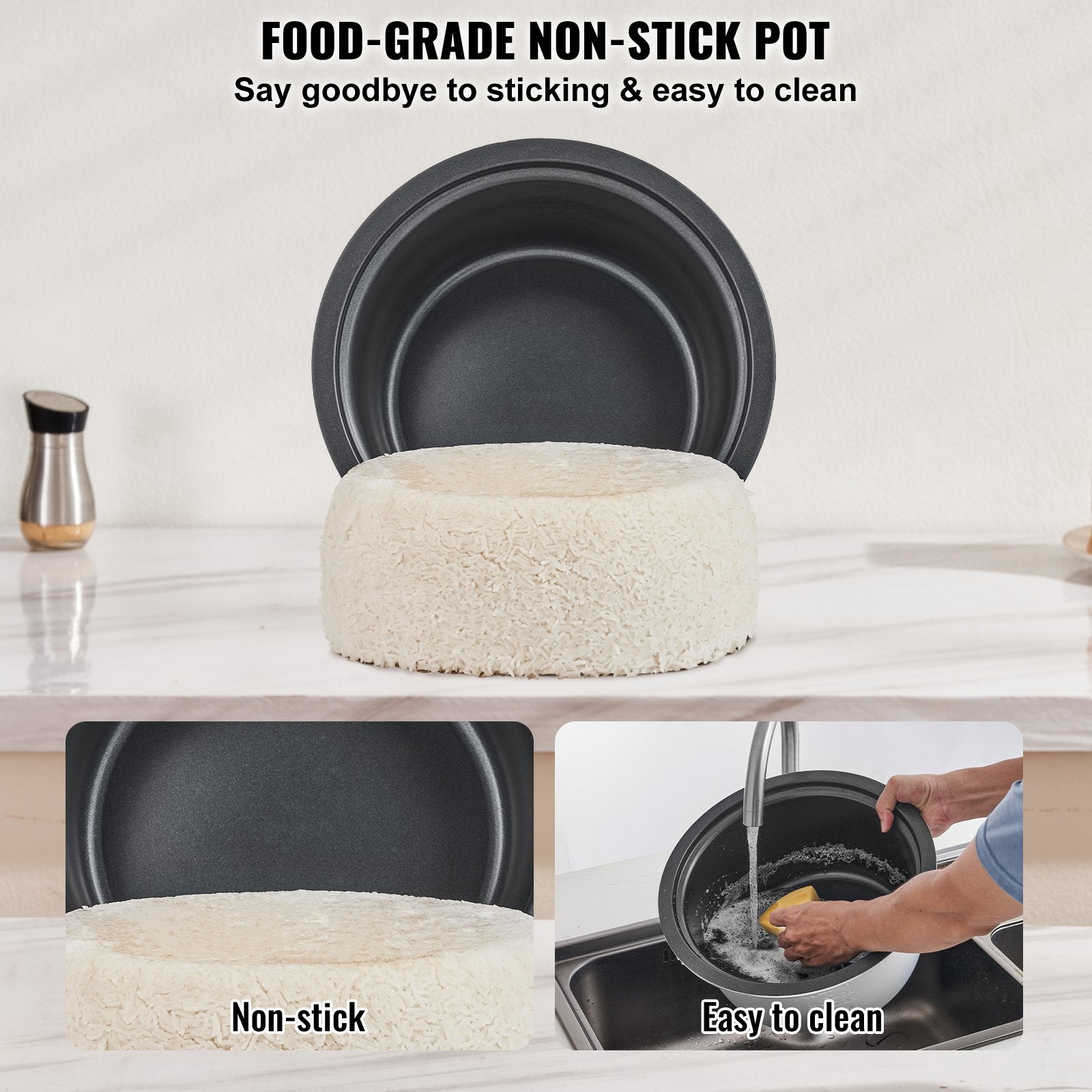 VEVOR Commercial Rice Cooker, 60-Cup Rice Cooker, 13 Liter Large Rice Cooker and Warmer with Nonstick Inner Pot, Fast Cooking and 24-Hour Keep Warm, with Rice Cup and Paddle, for Restaurant