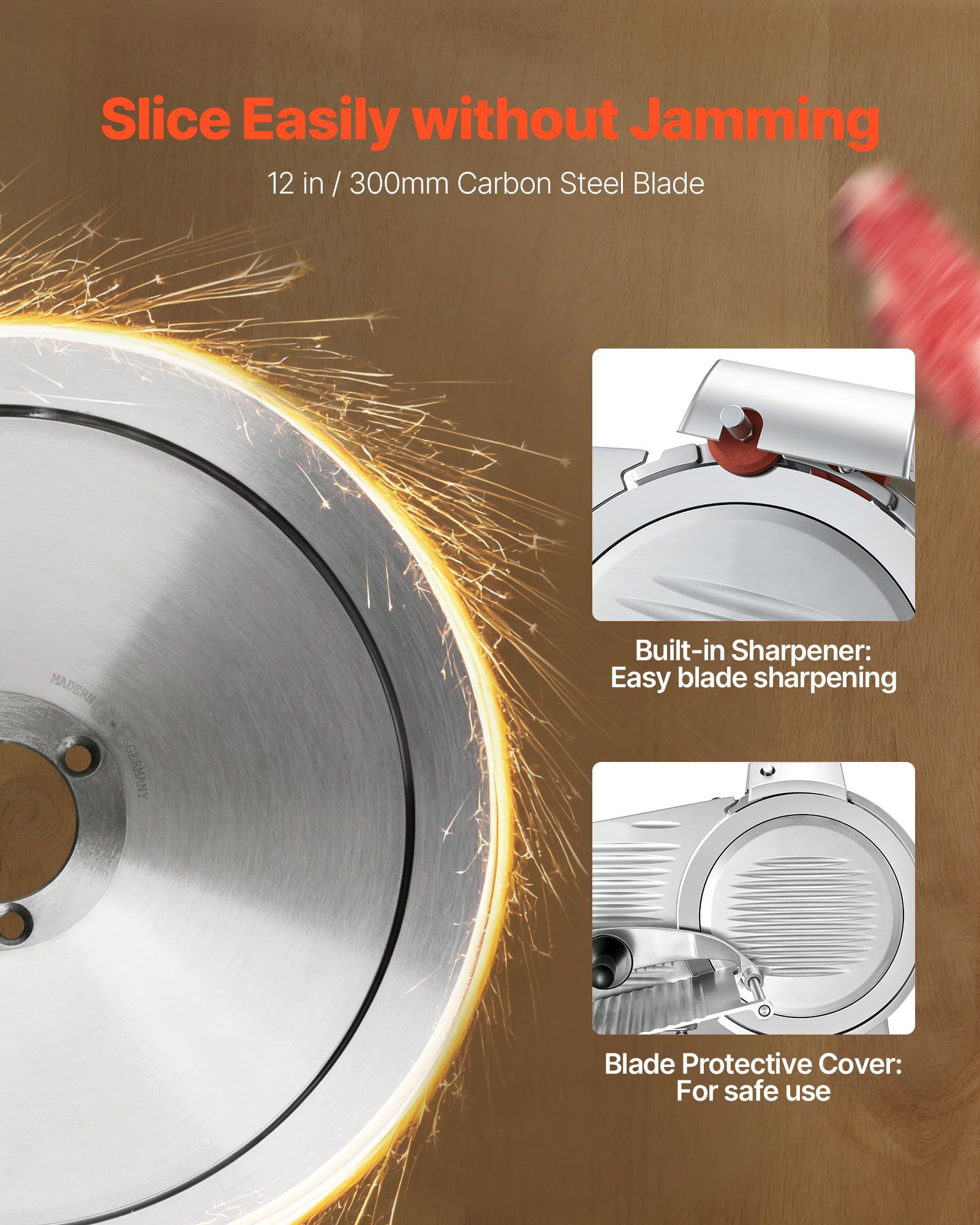 Commercial Meat Slicer, 320W Electric Deli Food Slicer with 300mm Carbon Steel Blade, Built-In Sharpener & 0-15mm Adjustable Thickness for Frozen Meat, Ham, Baguett, Steak