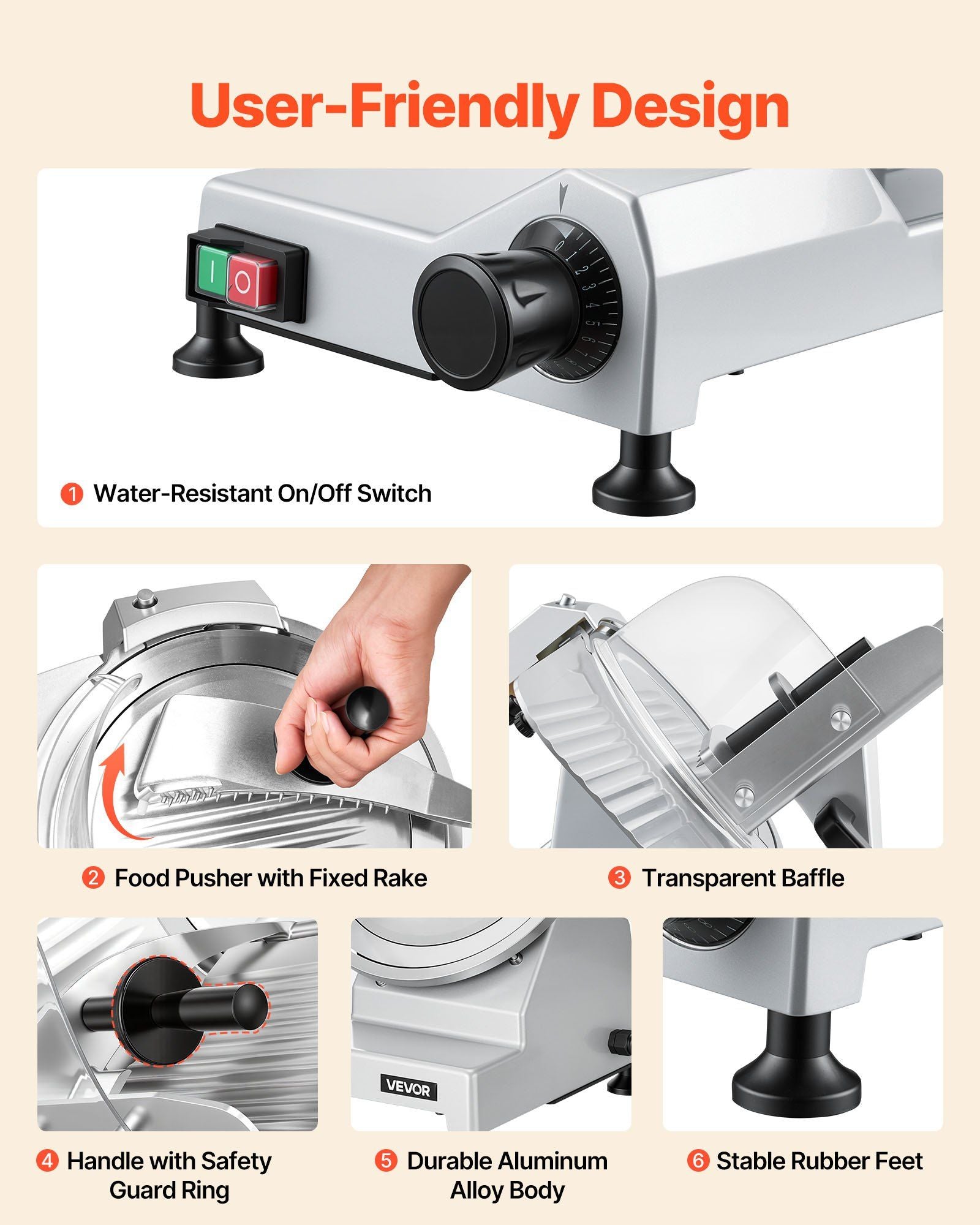 Commercial Meat Slicer, 320W Electric Deli Food Slicer with 300mm Carbon Steel Blade, Built-In Sharpener & 0-15mm Adjustable Thickness for Frozen Meat, Ham, Baguett, Steak