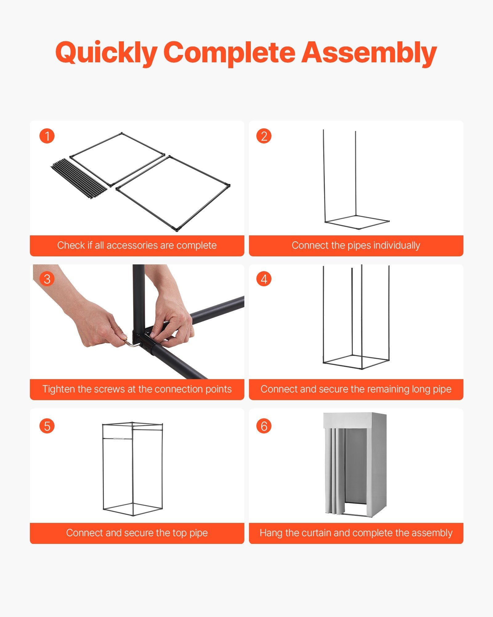 Fitting Room, Dressing Room with Thick Polyester Curtains, Privacy Space with Shading Curtain and a Hook, for Boutique, Mall, Tailor's Store & Outdoor 99 x 99 x 198 cm (Black and Gray-White)