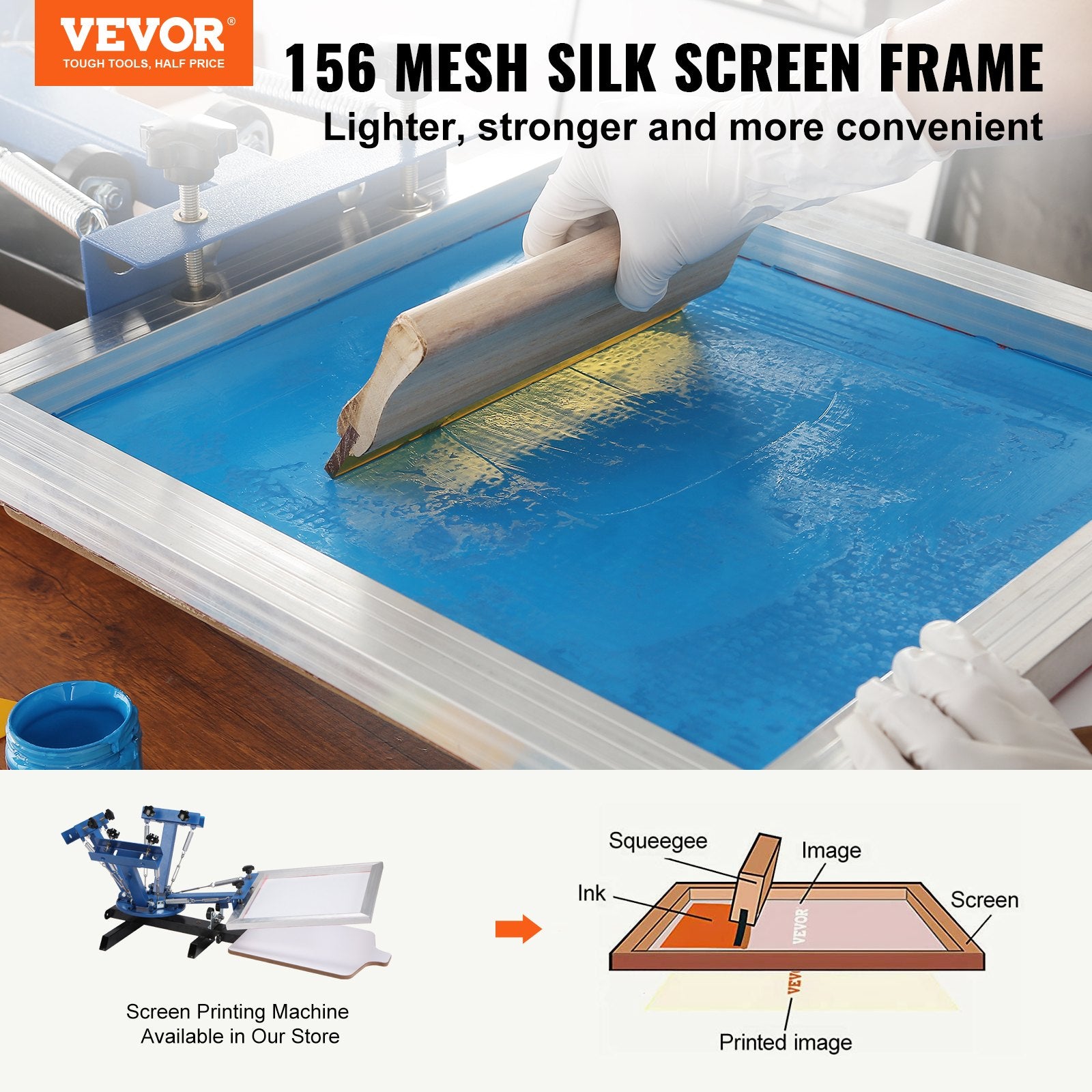 VEVOR Screen Printing Kit, 6 Pieces Aluminum Silk Screen Printing Frames, 25.4 x 35.6 cm Silk Screen Printing Frame with 156 Count Mesh, High Tension Nylon Mesh and Sealing Tape for T-shirts DIY