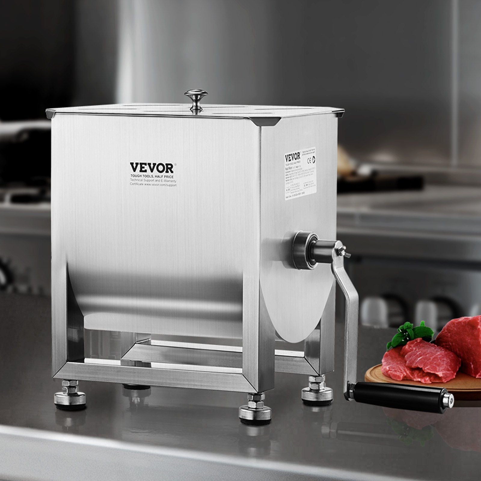 Manual Meat Mixer, 15L Fixed Tank Meat Processing Equipment(Mixing Maximum 15LBS for Meat), Stainless Steel Meat Mixer, Sausage Mixer Machine with Lid and Handle, Ground Beef Hand Mixer