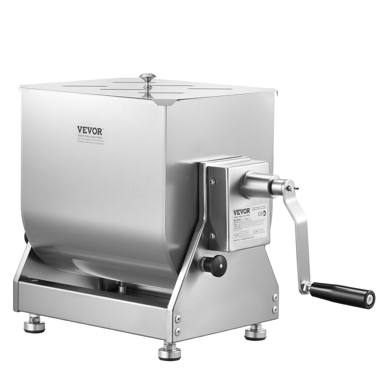 Manual Meat Mixer, 15L Tilt Tank Meat Processing Equipment(Mixing Max 15LBS for Meat), Stainless Steel Meat Mixer, Sausage Mixer Machine with Lid Handle Gear Reducer, Ground Beef Hand Mixer
