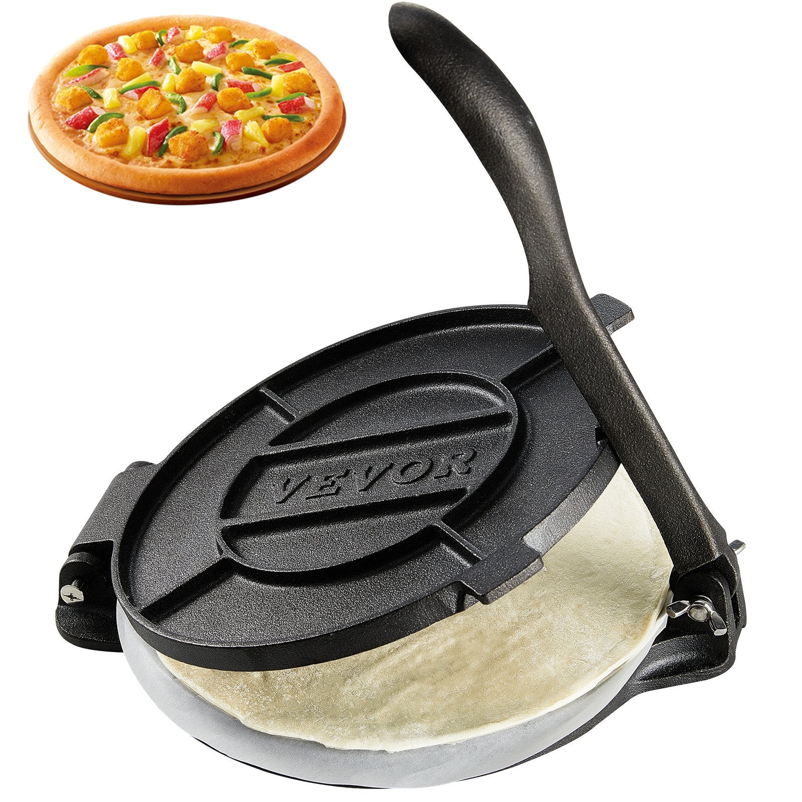 VEVOR Tortilla Press, 8 Inch Tortilla and Roti Maker, Cast Iron Heavy Duty Tortilladora Press, Pre-Seasoned Pataconera Maker with 100 Pcs Parchment Paper, Dough Maker for Flour Tortilla, Tawa, Silver