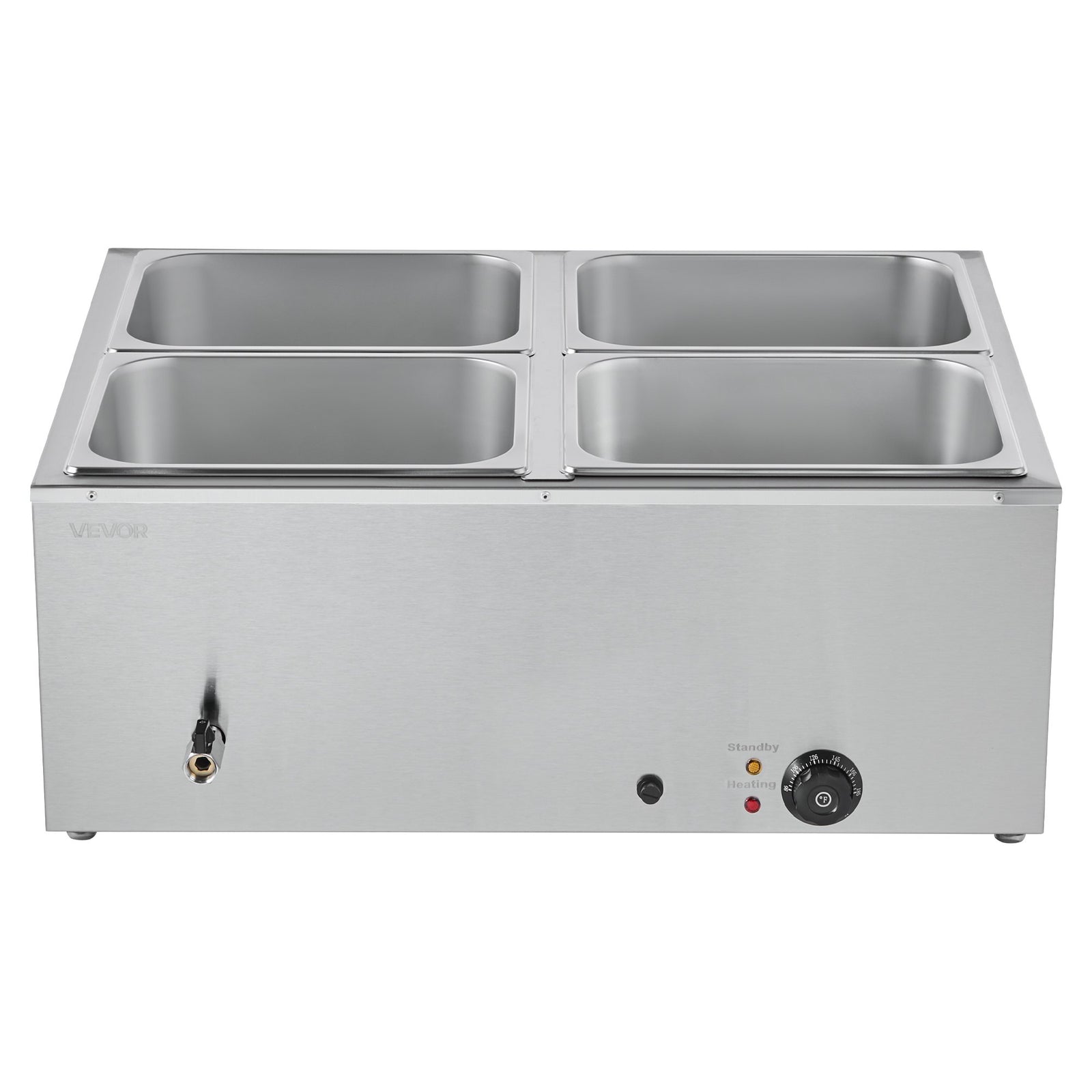 VEVOR Commercial Food Warmer, 1500W Electric Stainless Steel Steam Food Warmer with Lid, 4-Pan Fast Heating Countertop Buffet Bain Marie with Soup & Perforated Ladles, for Catering, Restaurant, Party
