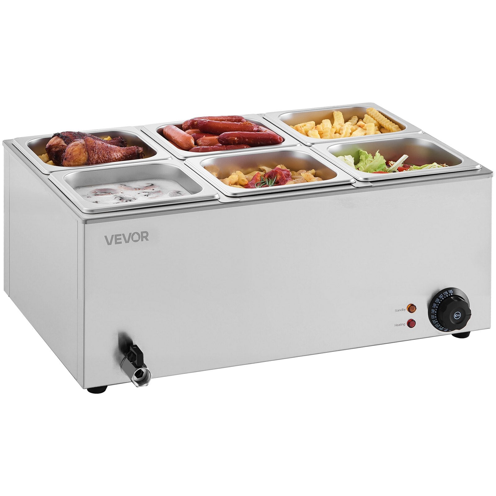 VEVOR Commercial Food Warmer, 6-Pan Electric Steam Table, 1200W Professional Countertop Stainless Steel Buffet Bain Marie with 30-85°C Temp Control for Catering, Buffet, Parties, Restaurants
