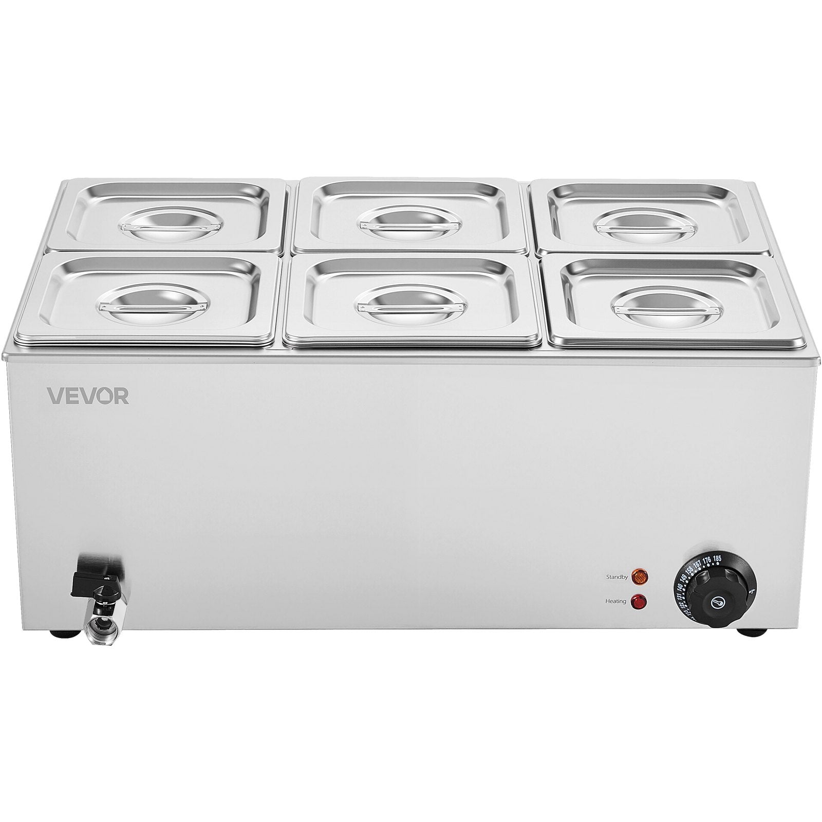 VEVOR Commercial Food Warmer, 6-Pan Electric Steam Table, 1200W Professional Countertop Stainless Steel Buffet Bain Marie with 30-85°C Temp Control for Catering, Buffet, Parties, Restaurants