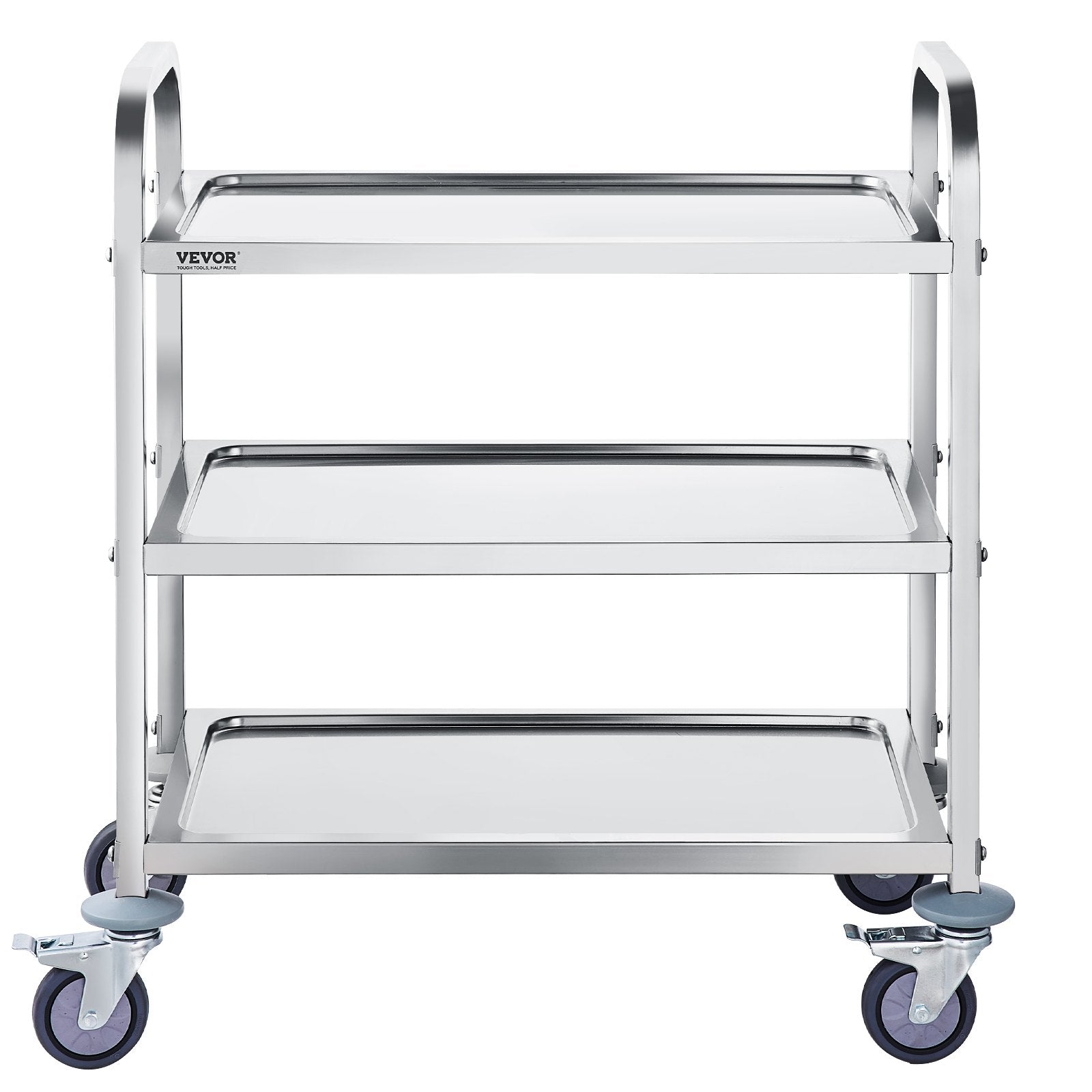 VEVOR Stainless Steel Cart, 3 Layers Lab Utility Cart 181 kg Weight Capacity, Medical Cart with Lockable Universal Wheels, for Lab, Clinic, Kitchen, Salon