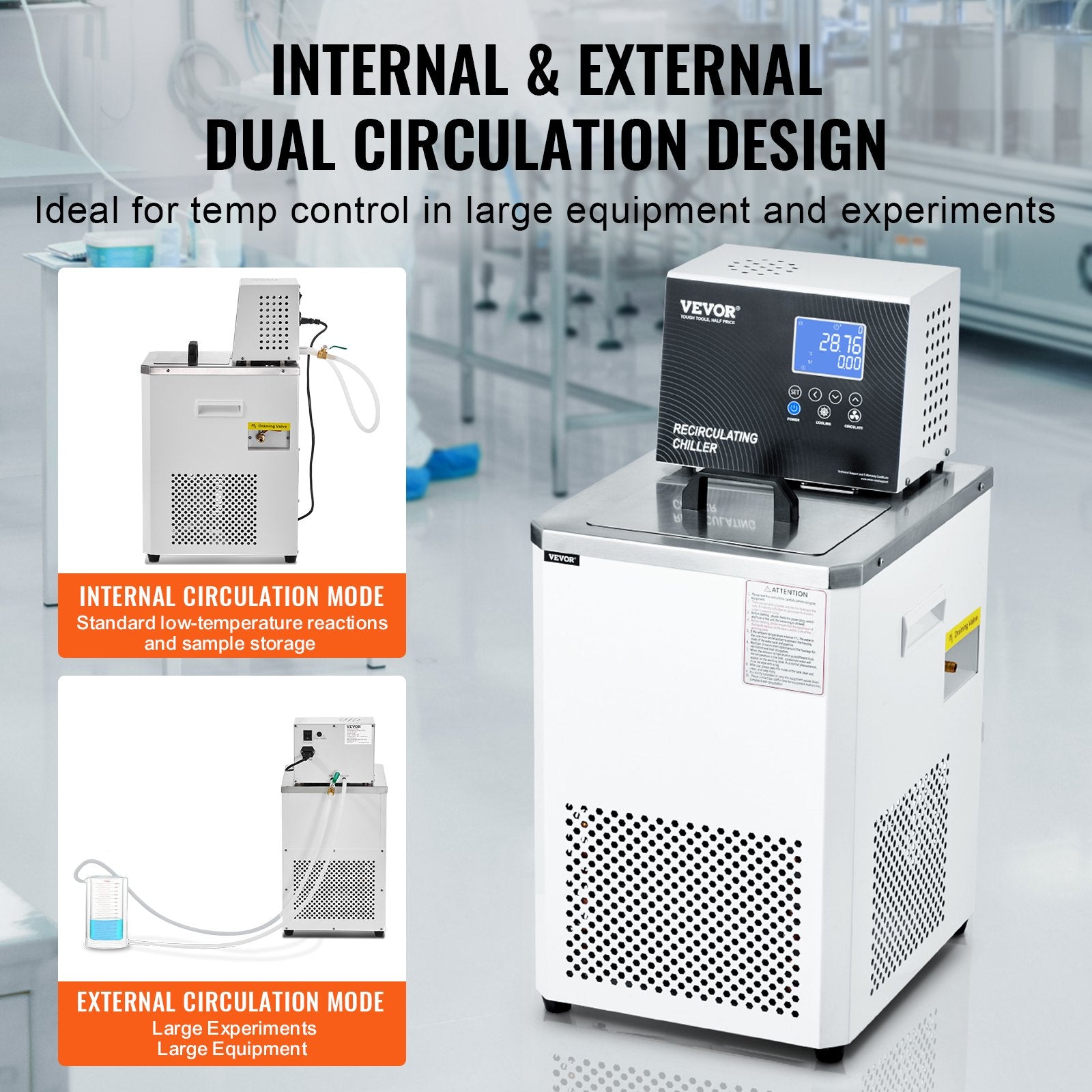VEVOR Laboratory Chiller Circulator, 6L Chiller Lab Low Temperature Cooling Liquid, 23°F-212°F Circulator Pump Chiller, LCD Display, 304 Stainless Steel Water Bath Recirculating Water Cooling Chiller