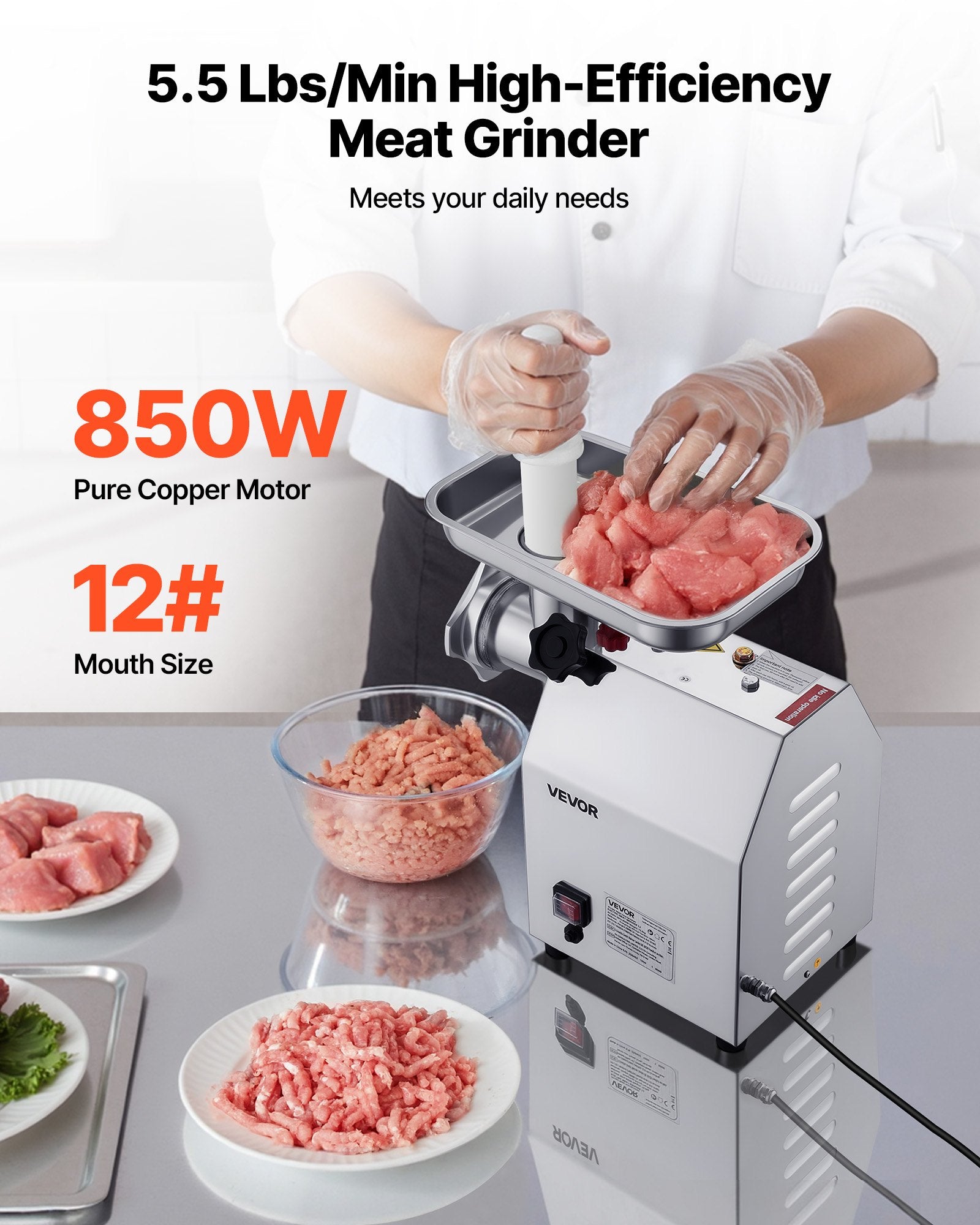 VEVOR Commercial Electric Meat Grinder 5.5 Lbs/Min Sausage Stuffer Maker Kitchen