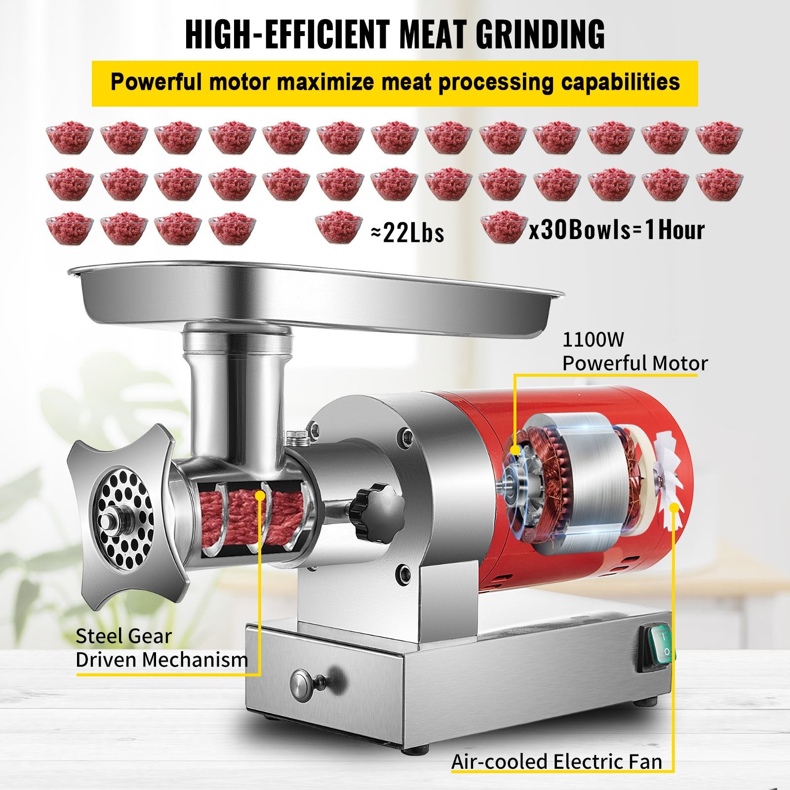 VEVOR Electric Meat Grinder Machine Electric Meat Mincer 661 Lbs/Hour 1100W