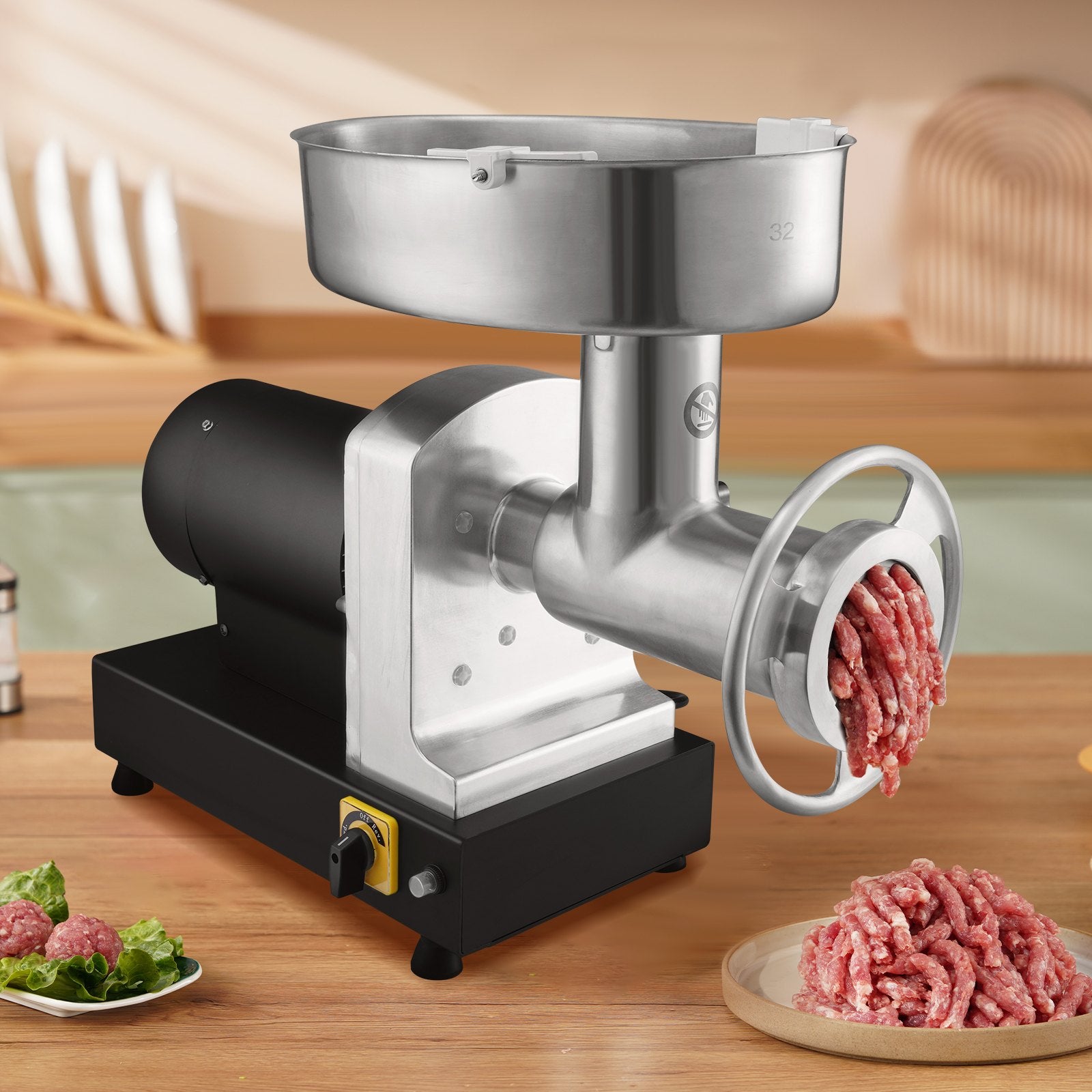 VEVOR Electric Meat Grinder, 9.5 Kg/Min Capacity, Countertop Industrial Meat Mincer w/ Blade, Grinding Plate, Sausage Maker & Kubbe Kit, Carbon Steel Commercial Meat Grinder for Kitchen Restaurant