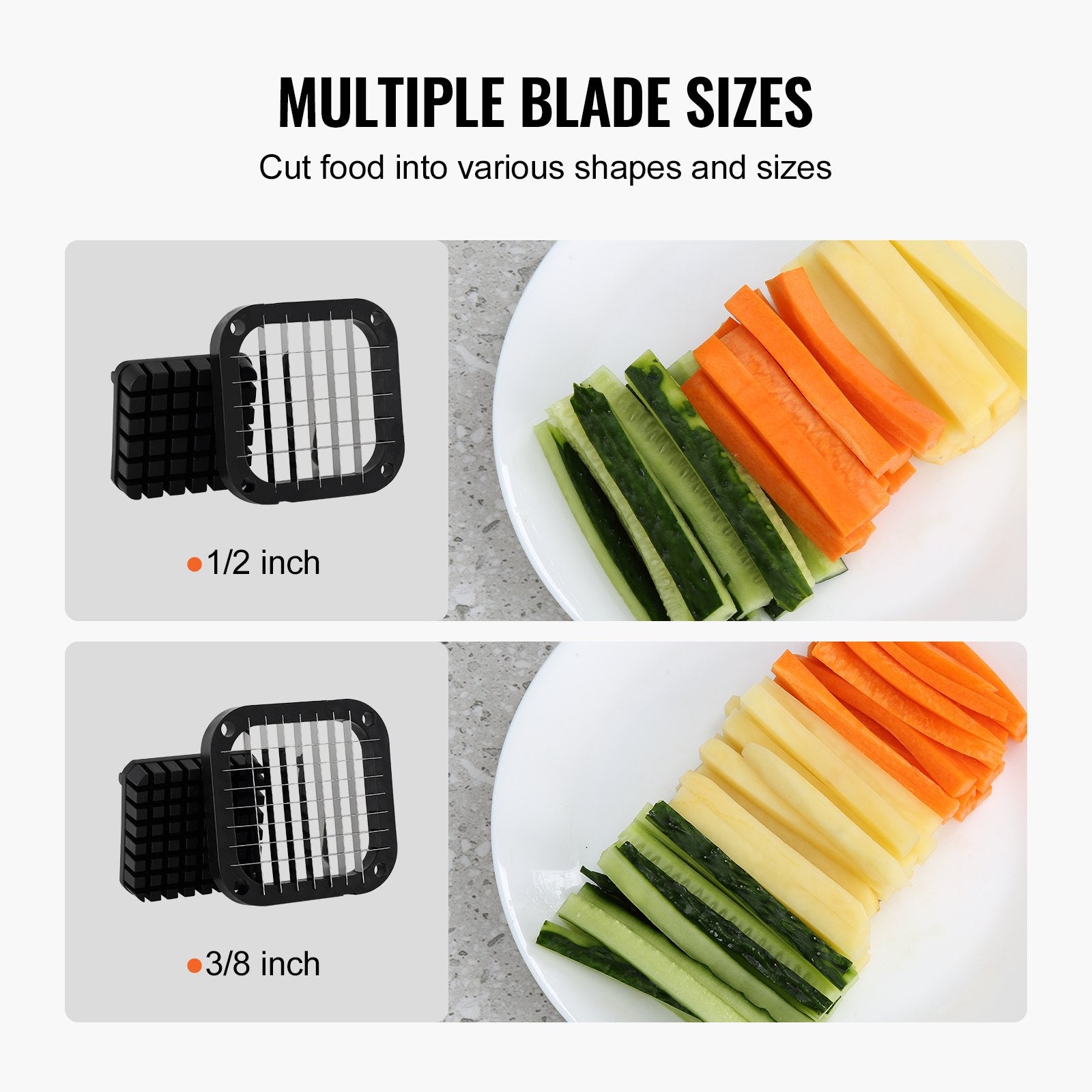 VEVOR French Fry Cutter, Potato Slicer with 1/2-Inch and 3/8-Inch Stainless Steel Blades, Manual Potato Cutter Chopper with Suction Cups, Great for Potato, French Fries, Cucumber, Vegetables, Carrot