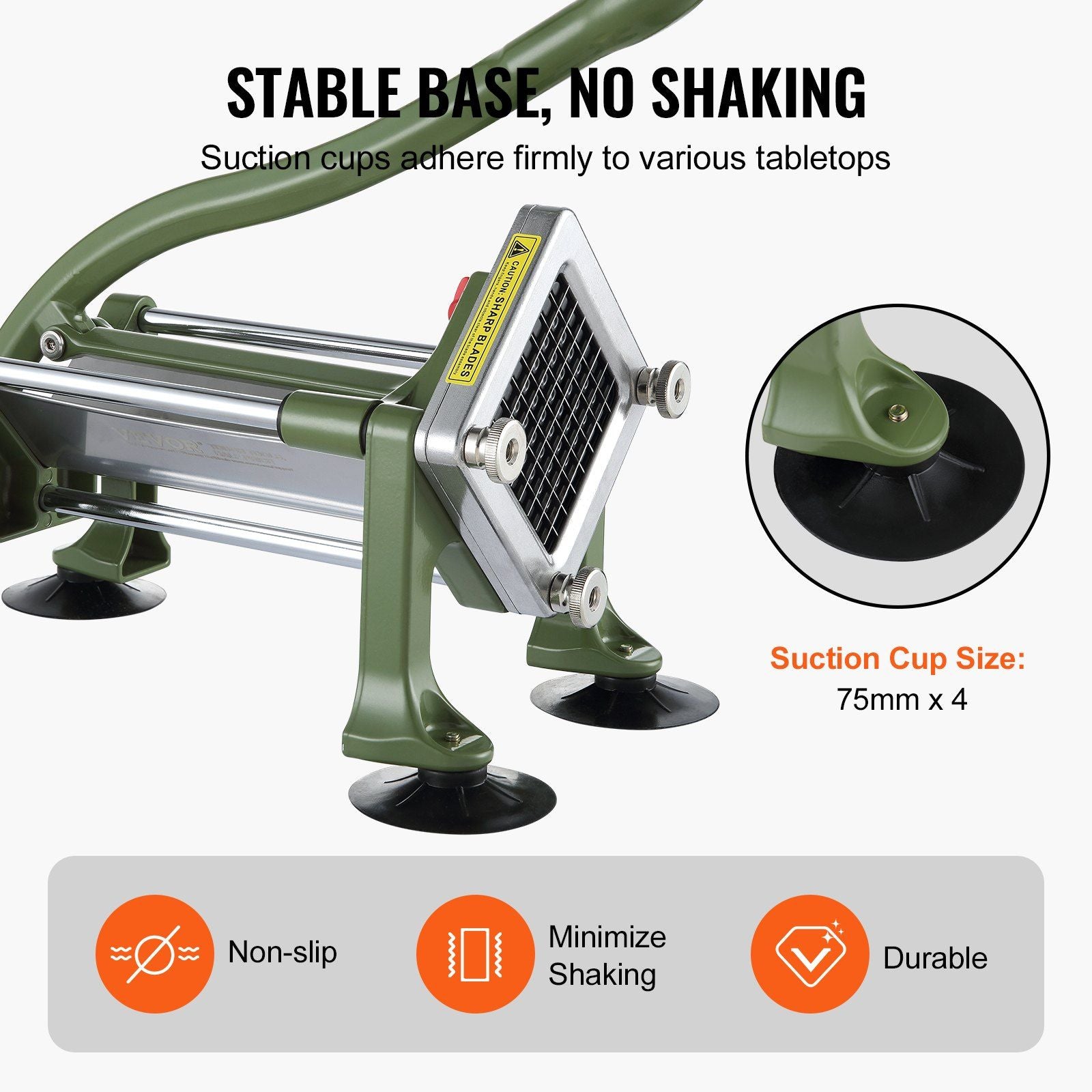 French Fry Cutter, Potato Slicer with 1/2" 3/8" 1/4" Stainless Steel Blades, Manual Potato Cutter Chopper with Suction Cups, Great for Potato, French Fries, Cucumber, Vegetables, Carrot
