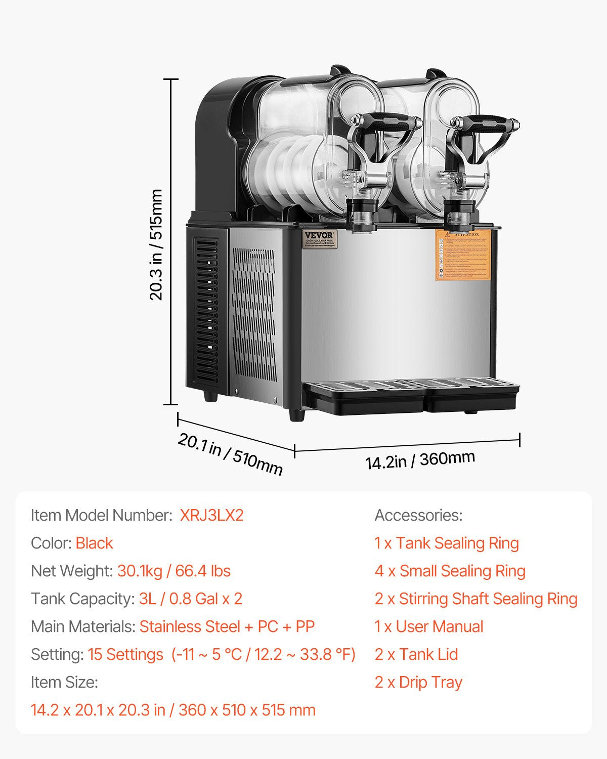 VEVOR 3Lx2 Tank Commercial Slushy Machine Margarita Smoothie Frozen Drink Maker