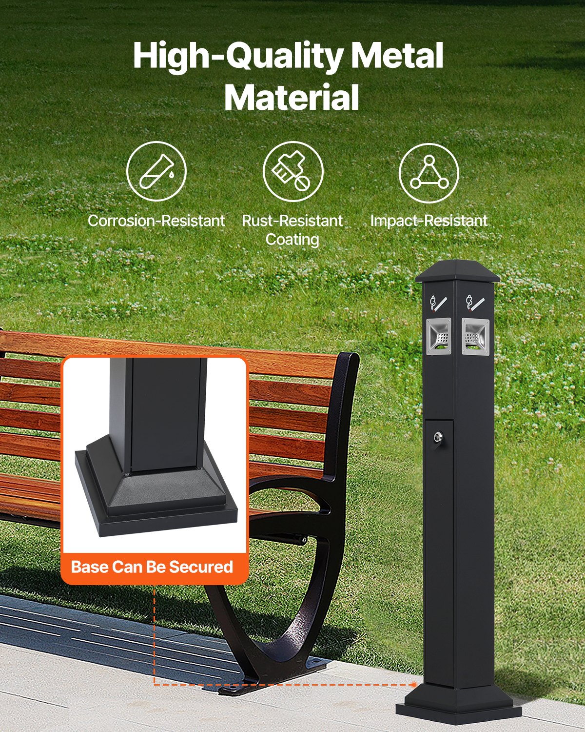 VEVOR Cigarette Butt Receptacle, Weatherproof Cigarette Butt Container with 4 Disposal Openings & Top Cover, Freestanding Outdoor Cigarette Butt Disposal for Garden, Office, Restaurant, Hotel, Black