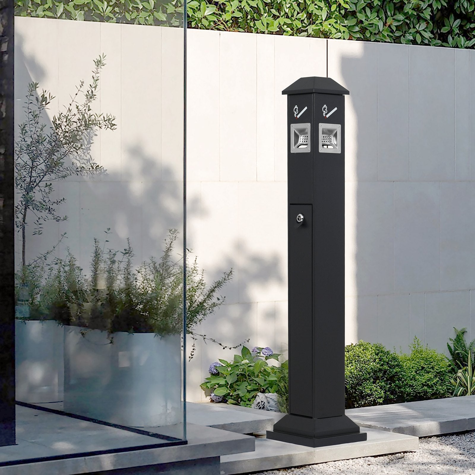 VEVOR Cigarette Butt Receptacle, Weatherproof Cigarette Butt Container with 4 Disposal Openings & Top Cover, Freestanding Outdoor Cigarette Butt Disposal for Garden, Office, Restaurant, Hotel, Black