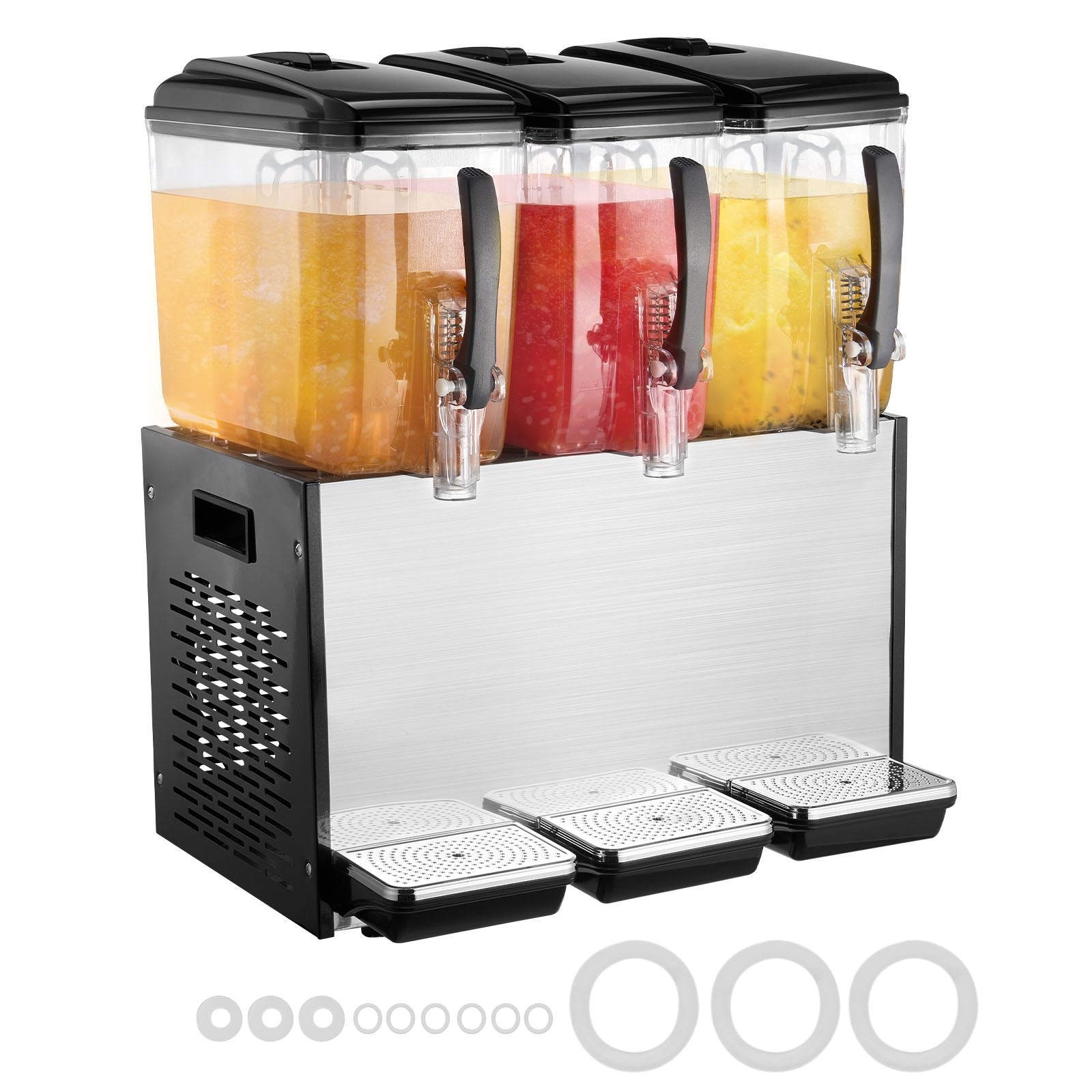 VEVOR Commercial Beverage Dispenser, 3 Tanks 12 L Per Tank Juice Dispenser, 370W Stainless Steel Ice Tea Drink Machine with 7℃-12℃ Cooling Temperature, for Cold Drink Restaurant Bar Party