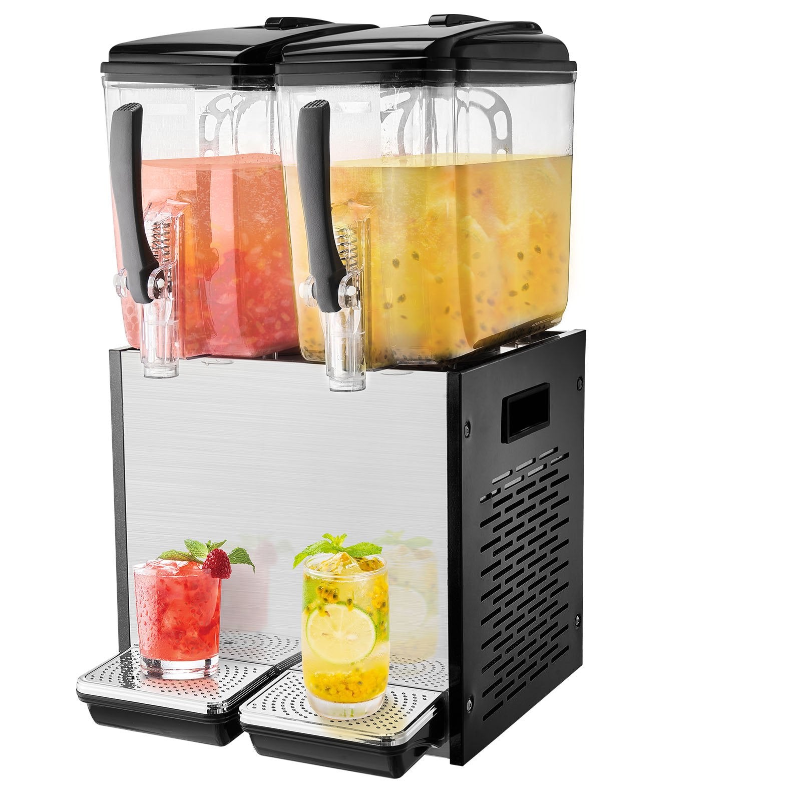 VEVOR Commercial Beverage Dispenser, 2 Tanks 12 L Per Tank Juice Dispenser, 286W Stainless Steel Ice Tea Drink Machine with 7℃-12℃ Cooling Temperature, for Cold Drink Restaurant Bar Party