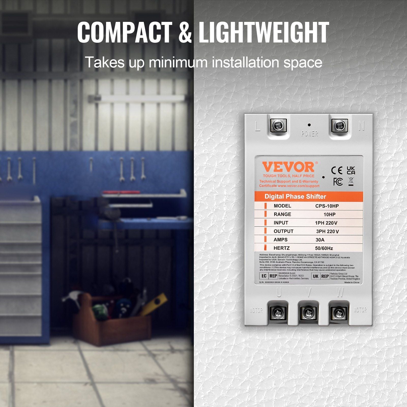 3 Phase Converter - 10HP 30A 220V Single Phase to 3 Phase Converter, Digital Phase Shifter for Residential and Light Commercial Use, 220V Input/Output (One Converter for One Motor Only)