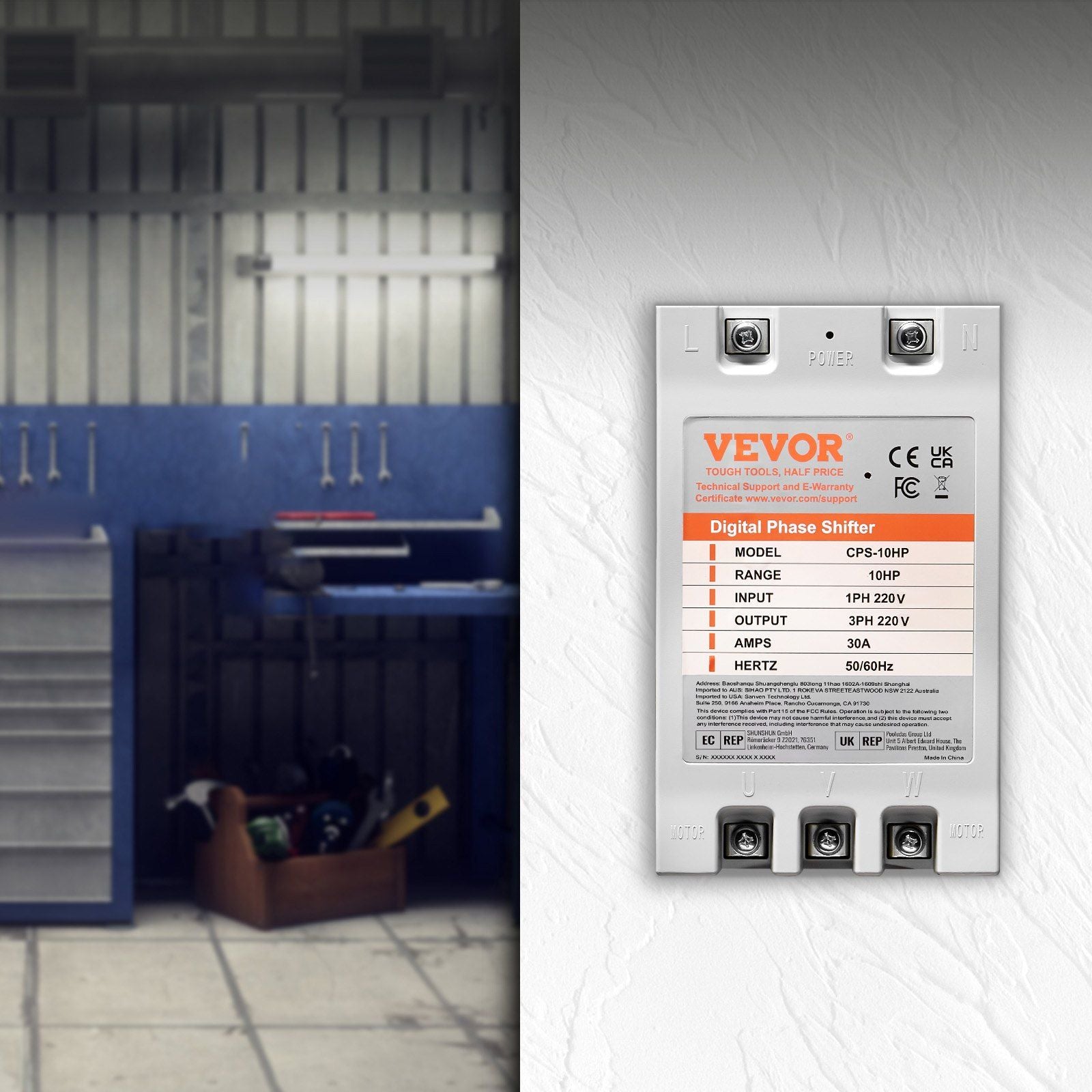 3 Phase Converter - 10HP 30A 220V Single Phase to 3 Phase Converter, Digital Phase Shifter for Residential and Light Commercial Use, 220V Input/Output (One Converter for One Motor Only)