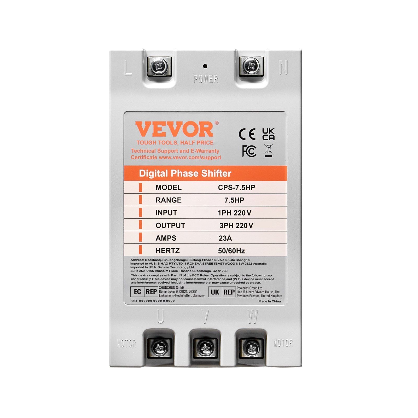 3 Phase Converter- 7.5HP 23A 220V Single Phase to 3 Phase Converter, Digital Phase Shifter for Residential & Light Commercial Use, 220V Input/Output (One DPS Must Be Used on One Motor Only)
