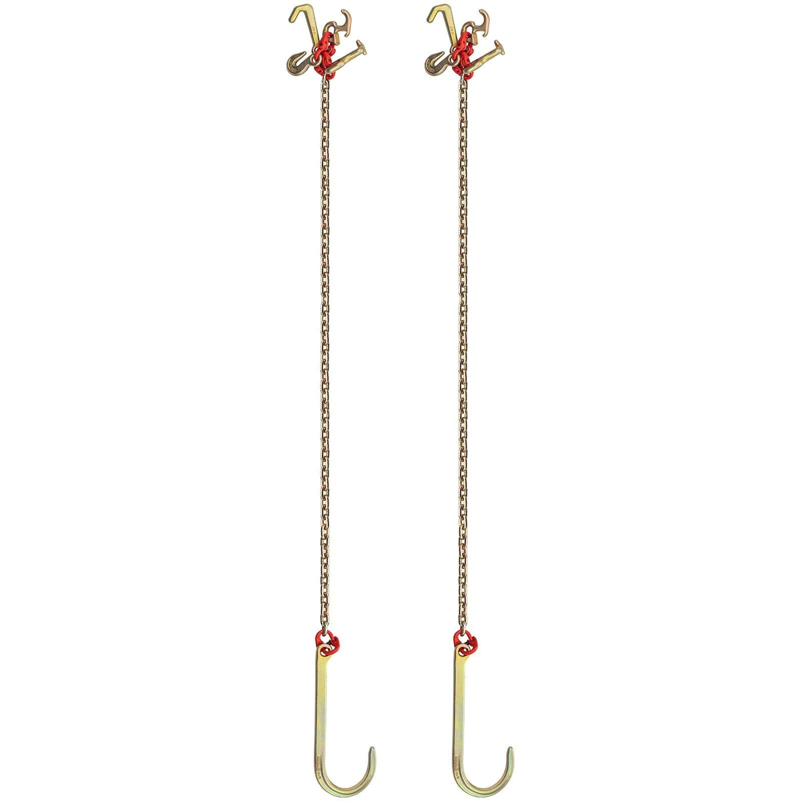 J Hook Chain, 2PCS 8 mm x 300 cm G80 Long Shank J Hook Tow Chain with RTJ Cluster Hook & Grab Hook, 2448 kg Working Load, Heavy Duty Transport Truck Chain for Wrecker Recovery Trailer Towing