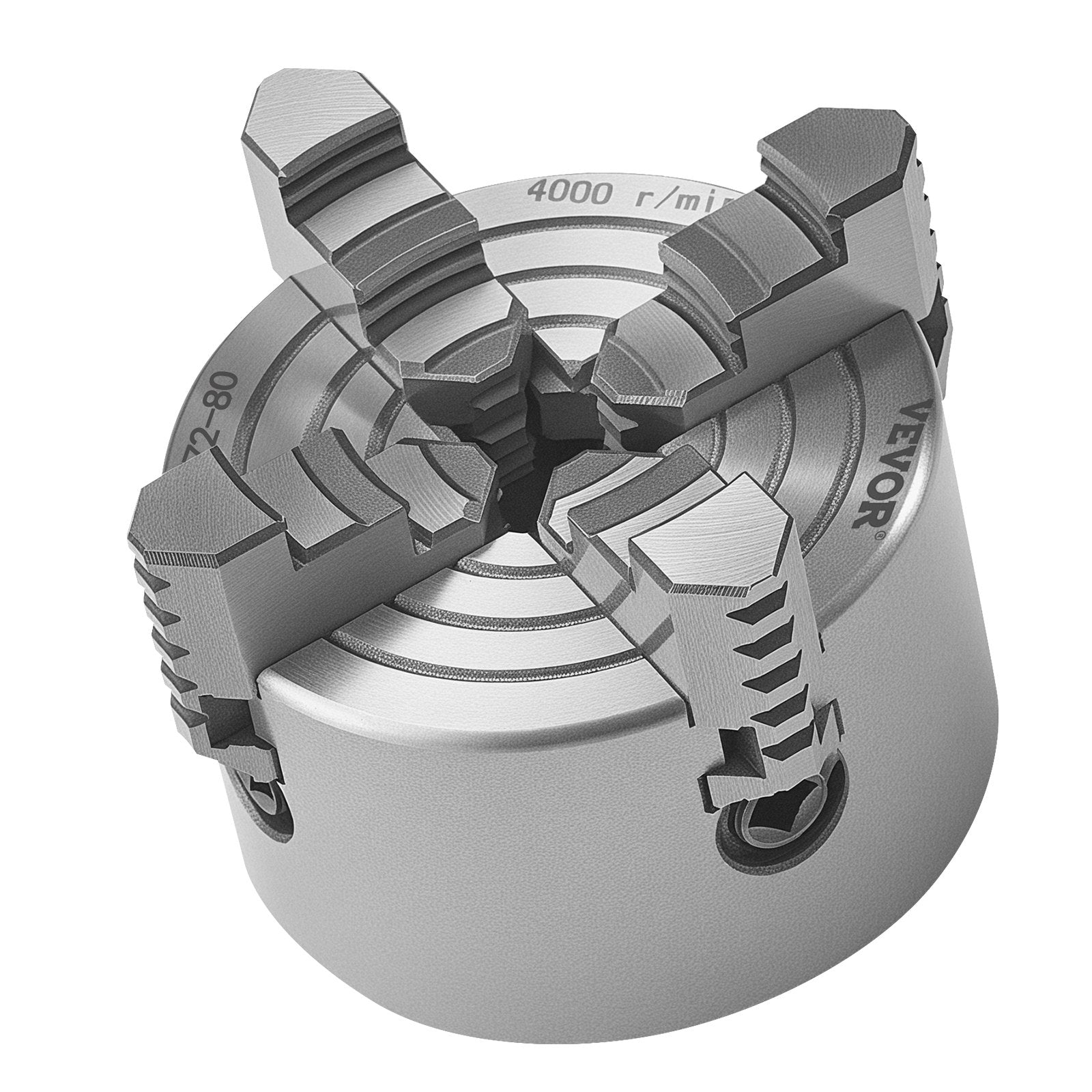 VEVOR 4-Jaw Lathe Chuck, 3 Inch (80 mm), 4-Jaw Chuck, 0.1-3.15 in (5-80 mm) Clamping Range with T-key Fixing Screws Reversible Jaws, HT300 Material, Internal External for Wood Metal Lathe