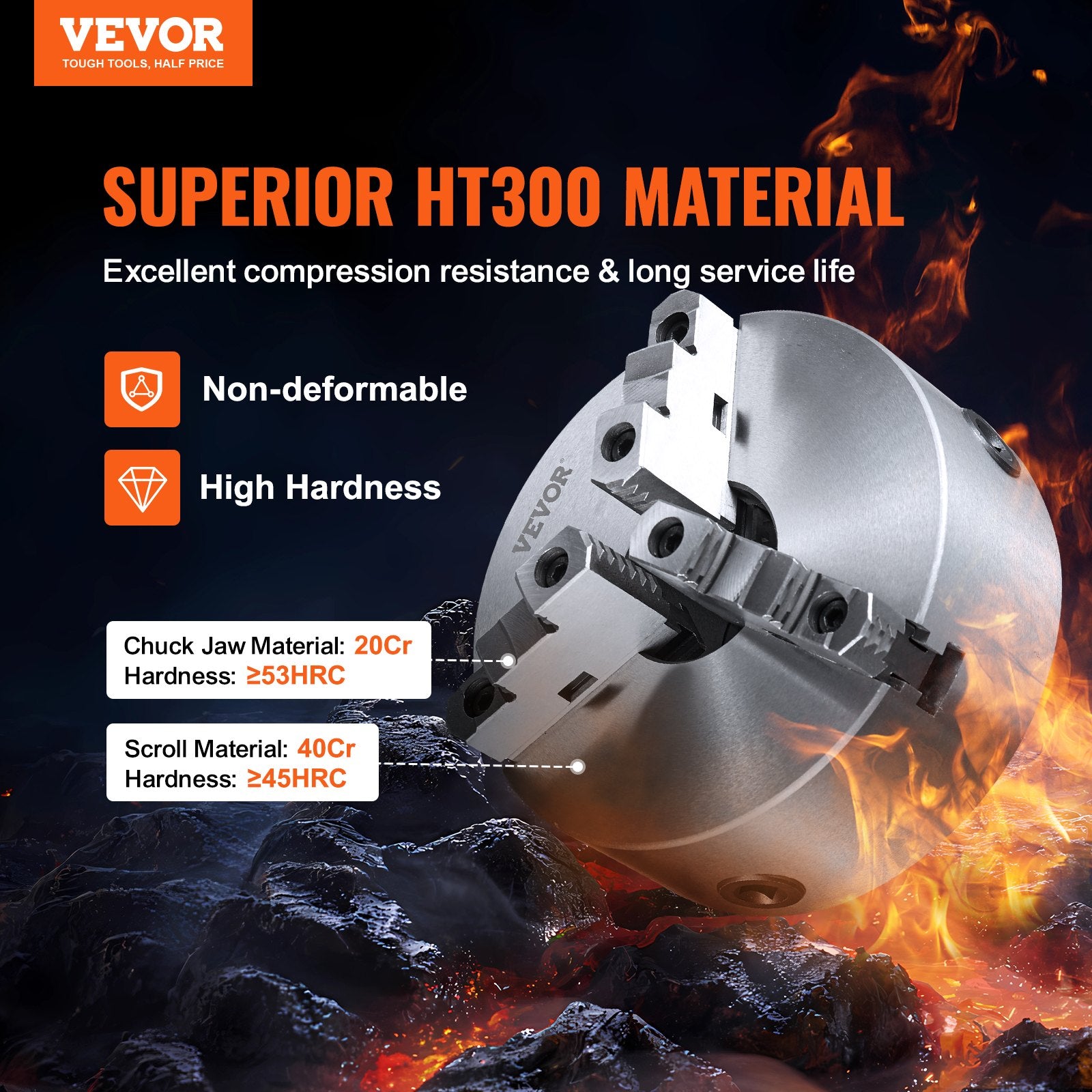 VEVOR 3-Jaw Lathe Chuck, 200 mm, Self-Centering Lathe Chuck, 4-200 mm Clamping Range with T-key Fixing Screws Hexagon Wrench, for Lathe 3D Printer Machining Center Milling Drilling Machine