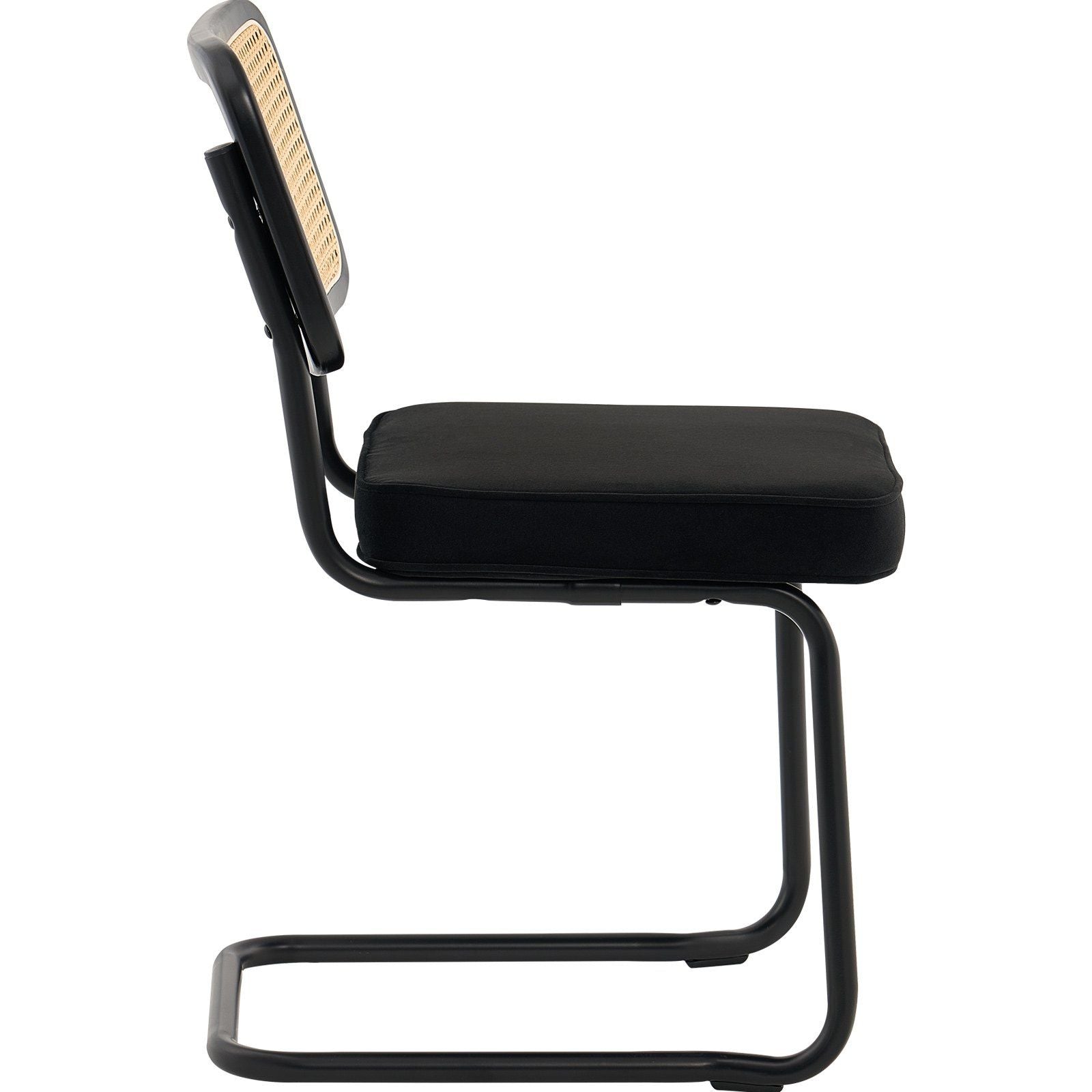 Rattan Chairs, Set of 4, Mid Century Modern Dining Chair, Upholstered Velvet Accent Chair with Rattan Back, Retro Dining Room Kitchen Chair for Living Room, Bedroom, Reading Room, Office, Black