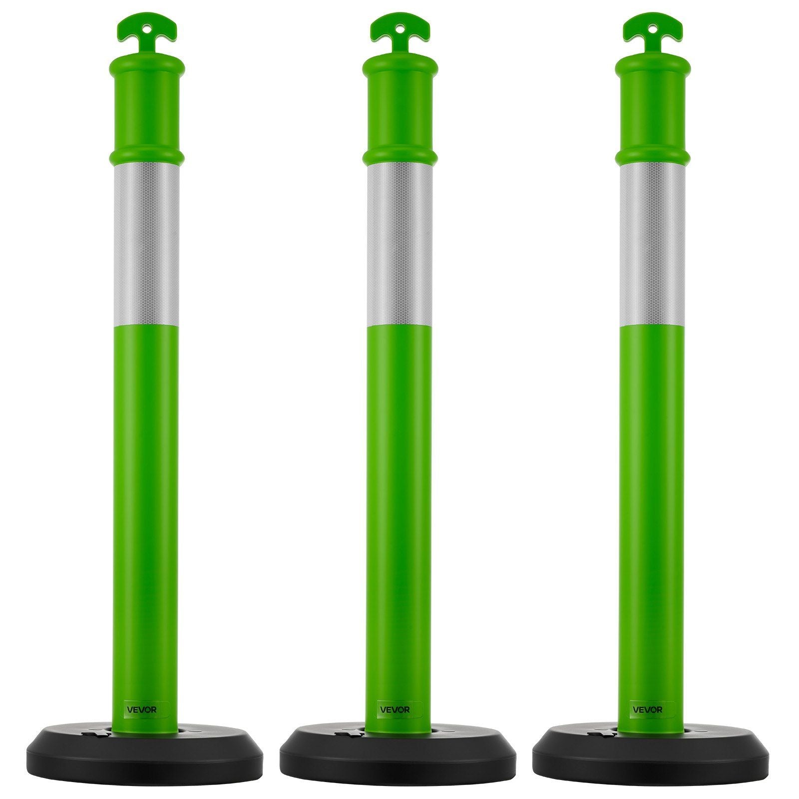 3 Pack Traffic Delineator Posts, 1140 mm Traffic Safety Cones with Fillable Base and Reflective Strips, Heavy Duty Delineator Posts for Construction Site, Parking Lot, Crowd Control, Green