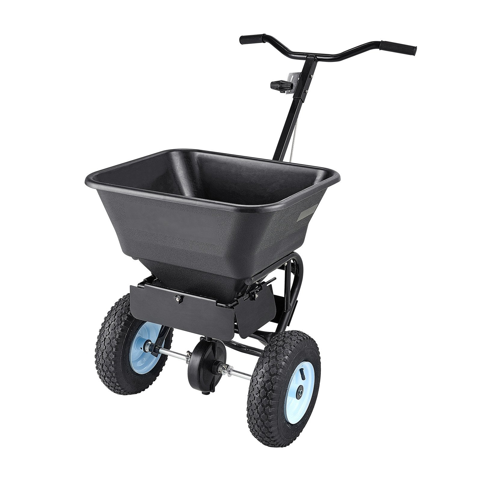 VEVOR Lawn Spreader, 100LBS Capacity, Walk-Behind Push Spreader, 0-9.8ft Spreading Width, 13 in All Terrain Pneumatic Tires, Fertilizer Spreaders with Hopper Grate, for Seed Salt Ice Melt