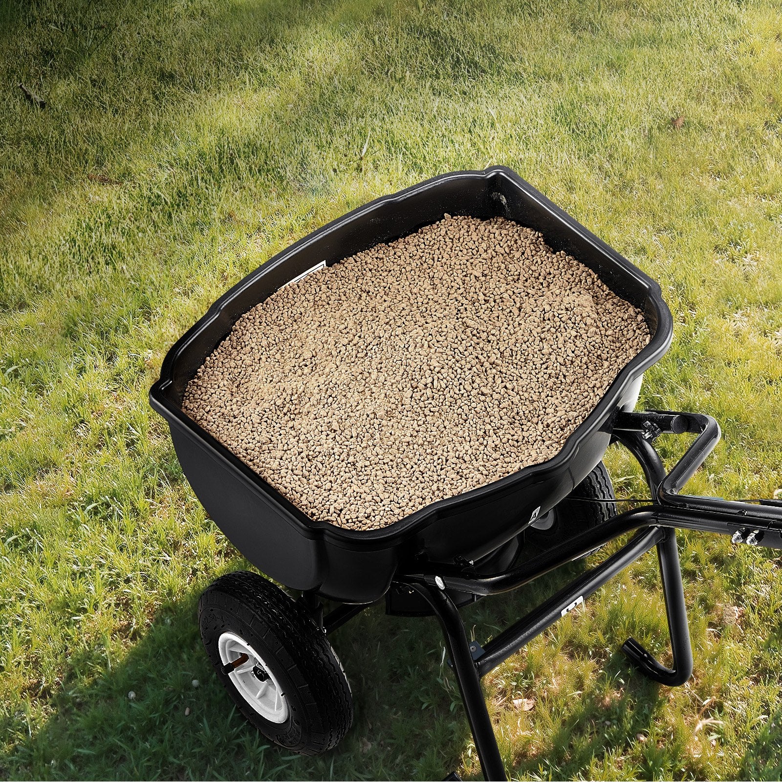 VEVOR Walk Behind Spreader, 60LBS Capacity, Push Spreader with Hopper Grate, 0-9.8 ft Spreading Width, 8 in All Terrain Pneumatic Tires, Garden & Lawn Broadcast Spreaders, for Seed, Fertilizer