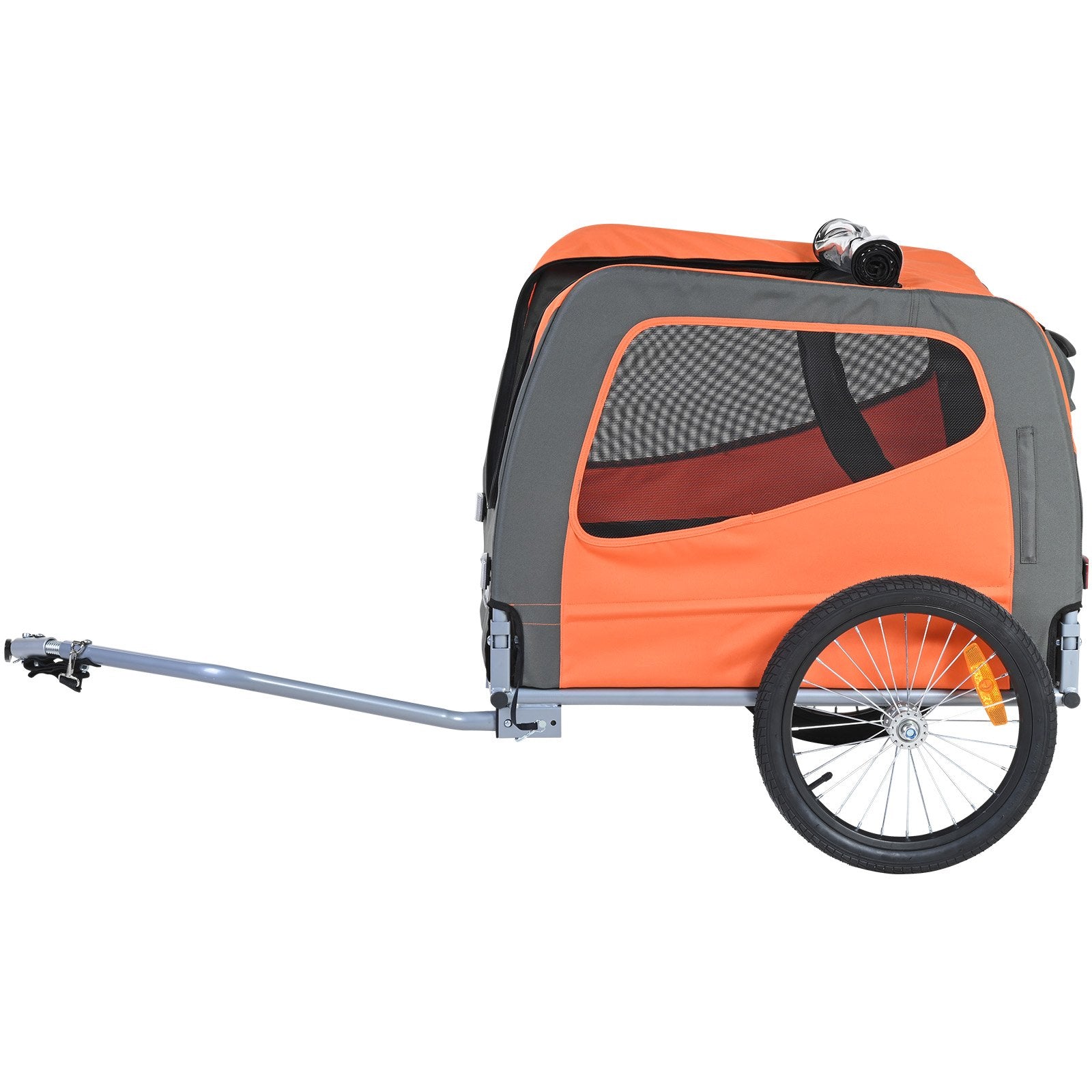 VEVOR Dog Bike Trailer, Supports up to 30 kg, Pet Cart Bicycle Carrier, Easy Folding Frame with Quick Release Wheels, Universal Bicycle Coupler, Reflectors, Flag, Collapsible to Store, Orange/Gray