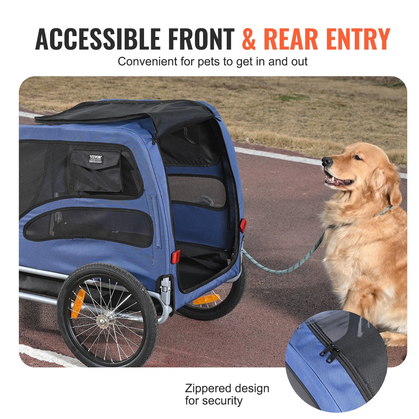 VEVOR Dog Bike Trailer, Supports up to 45 kg, Pet Cart Bicycle Carrier, Easy Folding Frame with Quick Release Wheels, Universal Bicycle Coupler, Reflectors, Flag, Collapsible to Store, Blue/Black