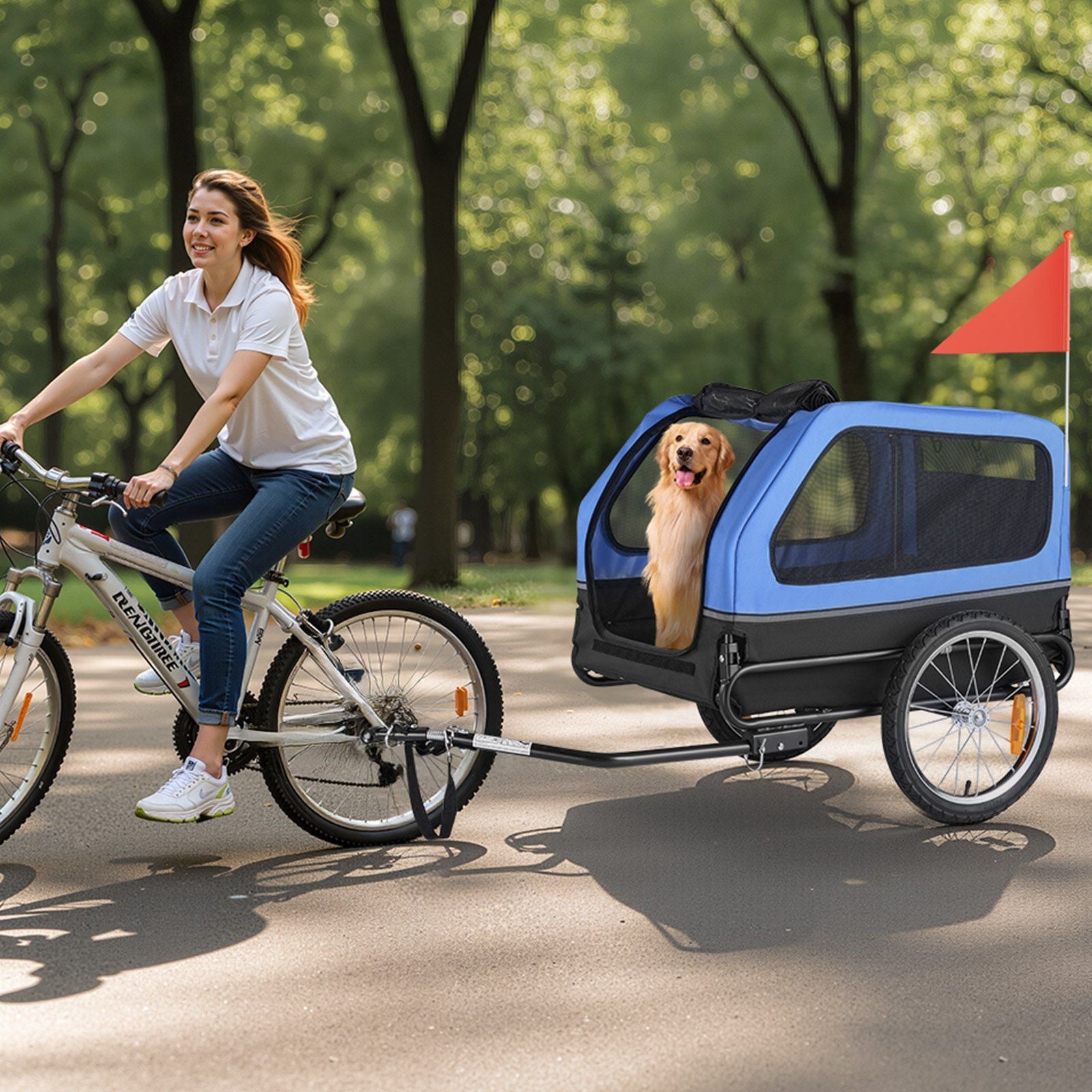 Dog Bike Trailer, Supports up to 40 kg, Pet Cart Bicycle Carrier for Small & Large Dogs, Easy Folding Frame with Quick Release Wheel, Universal Bicycle Coupler, Reflector, Flag, Internal Leash