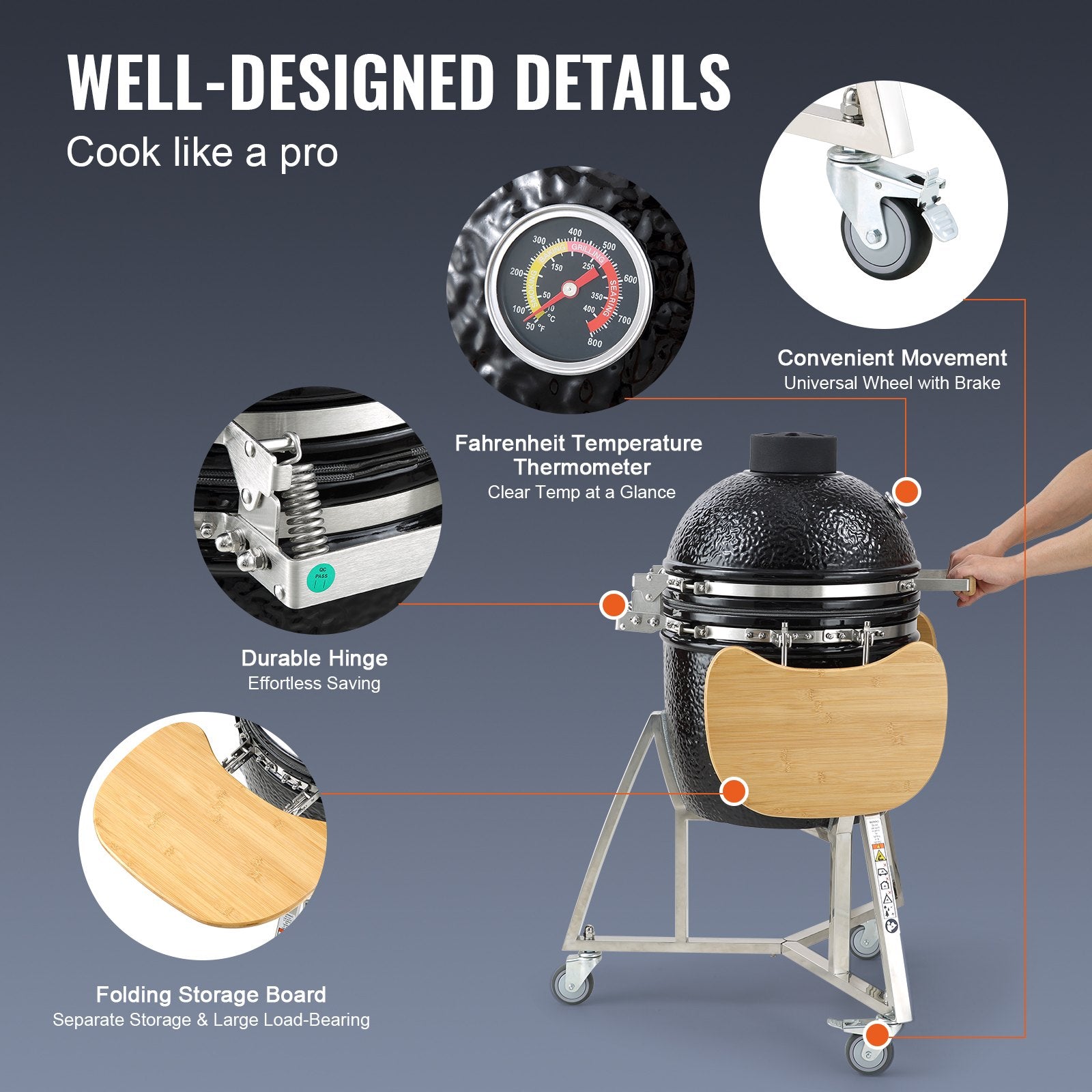 VEVOR Portable Charcoal Grill, Propane Gas Grills with Cover and Cart, Heavy Duty Stainless Steel BBQ Grill, Mini Smoker for Outdoor Cooking, Barbecue Camping, Picnic, and Backyard, Black