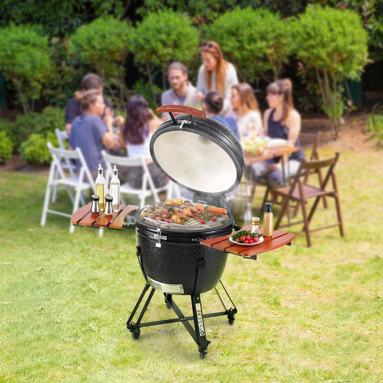 Portable Charcoal Grill, Propane Gas Grills with Cover and Cart, Heavy Duty Stainless Steel BBQ Grill, Mini Smoker for Outdoor Cooking, Barbecue Camping, Picnic, and Backyard, Black