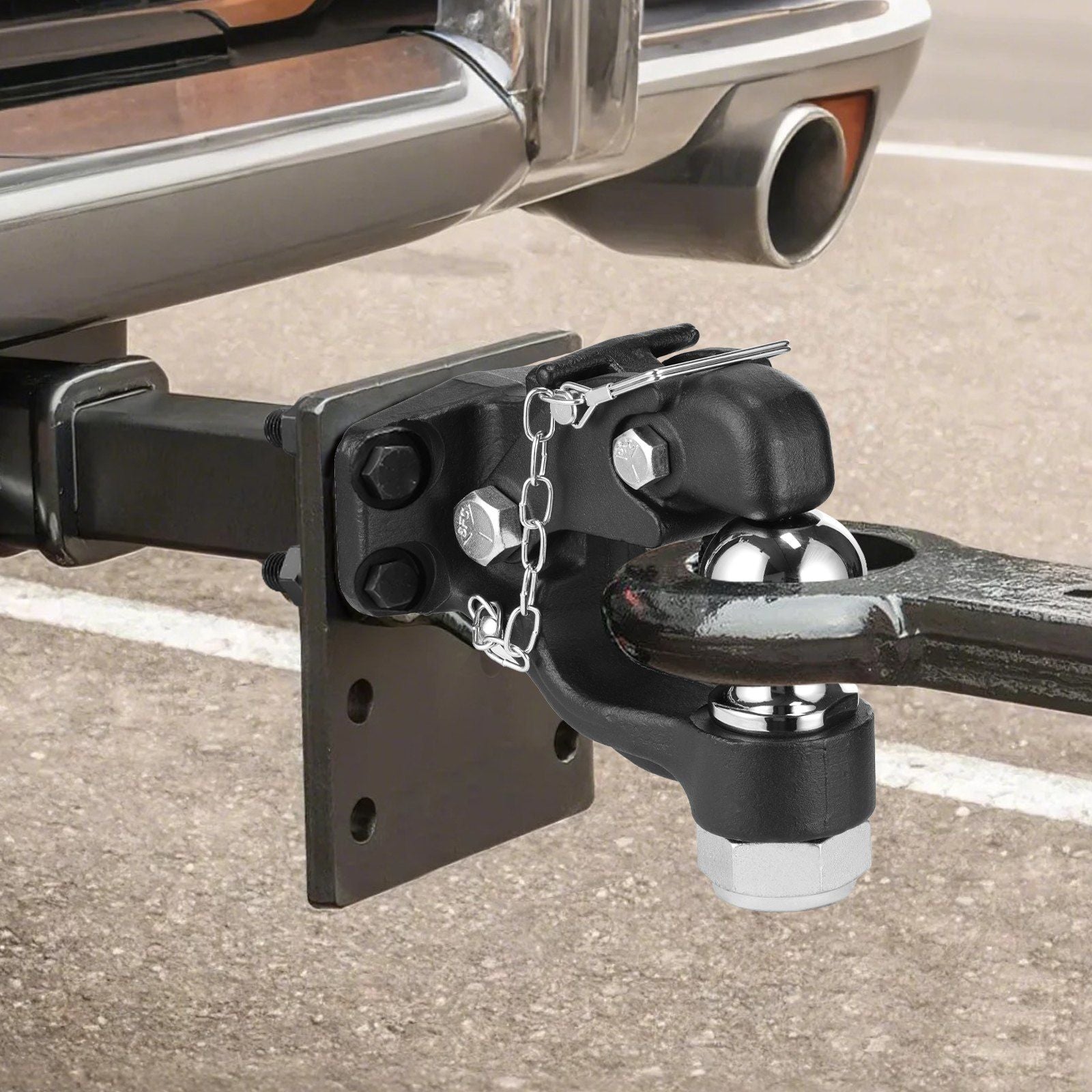 Pintle Hook, 9070 kg Towing Capacity, Trailer Hitches Receiver Hook Combination 50.4 mm Hitch Ball, Fits for 63.5 to 76.2 mm Lunette Ring with Mounting Kit, Wear-resistant, Black Powder Coat