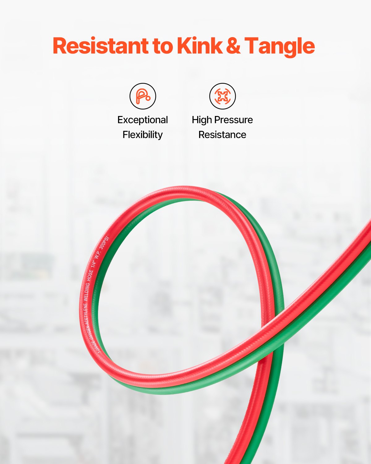 VEVOR Oxygen Acetylene Hose, 1/4-Inch x 25FT Oxy Acetylene Hose with 9/16"-18 B Fitting, 300PSI T Grade Welding Cutting Torch Twin Hose, Compatible with Oxygen, Acetylene, Propane and Other Fuel Gases