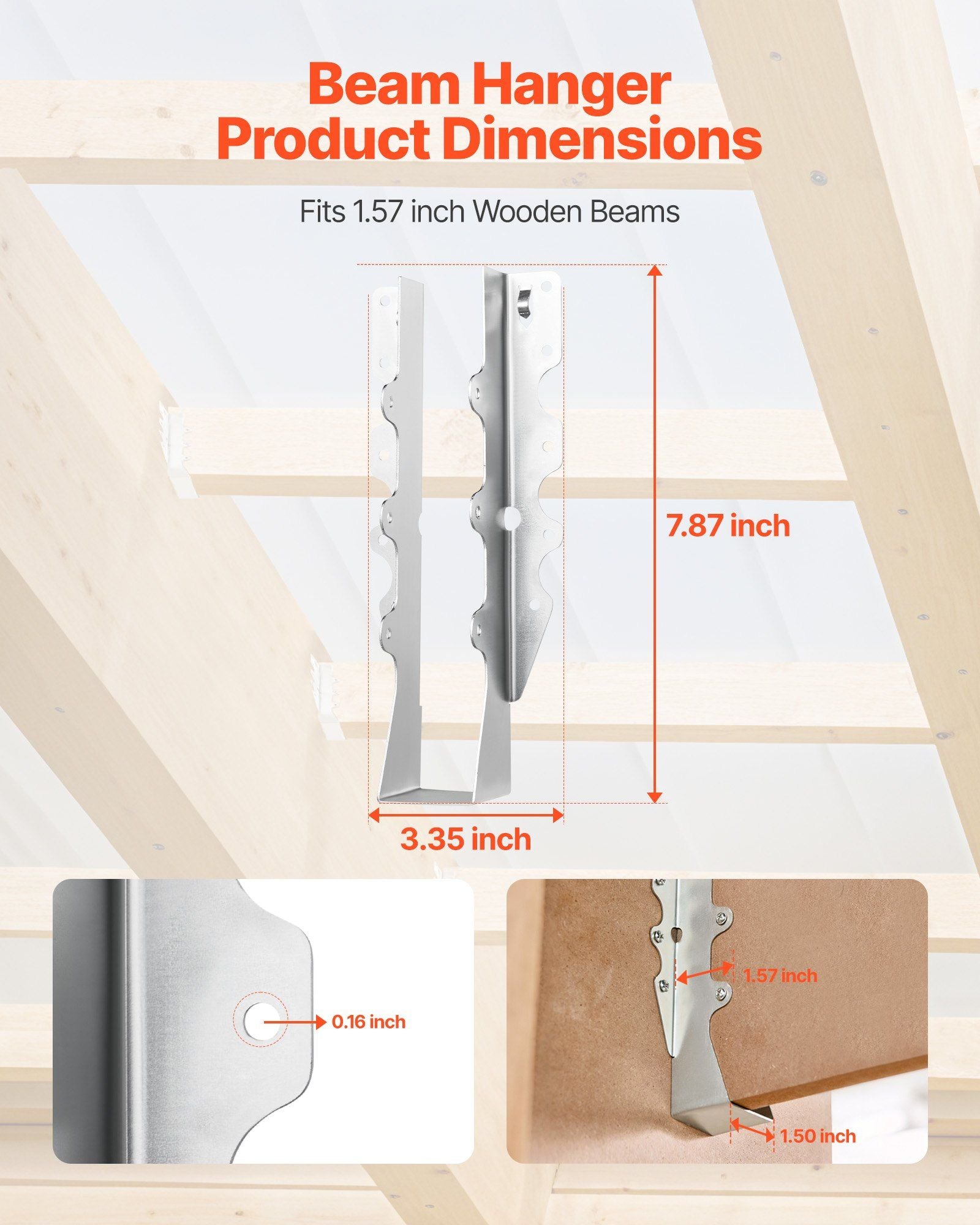 50 Pcs Joist Hanger, Inner Dimensions 1.57 x 1.50 x 7.83 inch / 40 x 38 x 199 mm, Rafter Hurricane Ties Joist Hangers with Rustproof Coating, Tie Brackets for Floor Deck and Ceiling Trusses