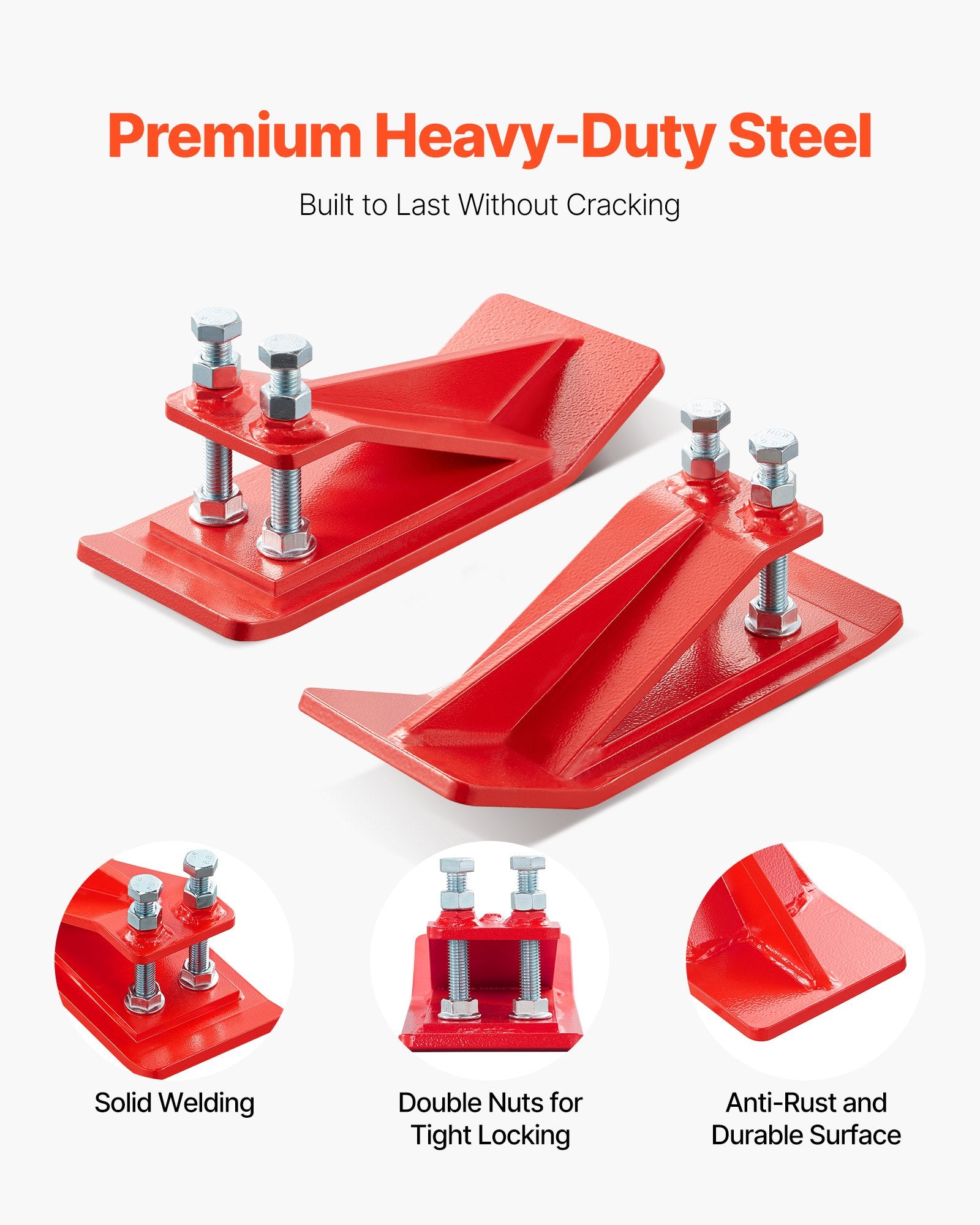 VEVOR Tractor Bucket Protector, 2PCS Heavy Duty Steel Bucket Edge Protectors, Edge Tamer Anti-Skid Device with Double Hexagon Lock Nuts and Bolts, for Snow, Leave Removal & Spreading Gravel (Red)