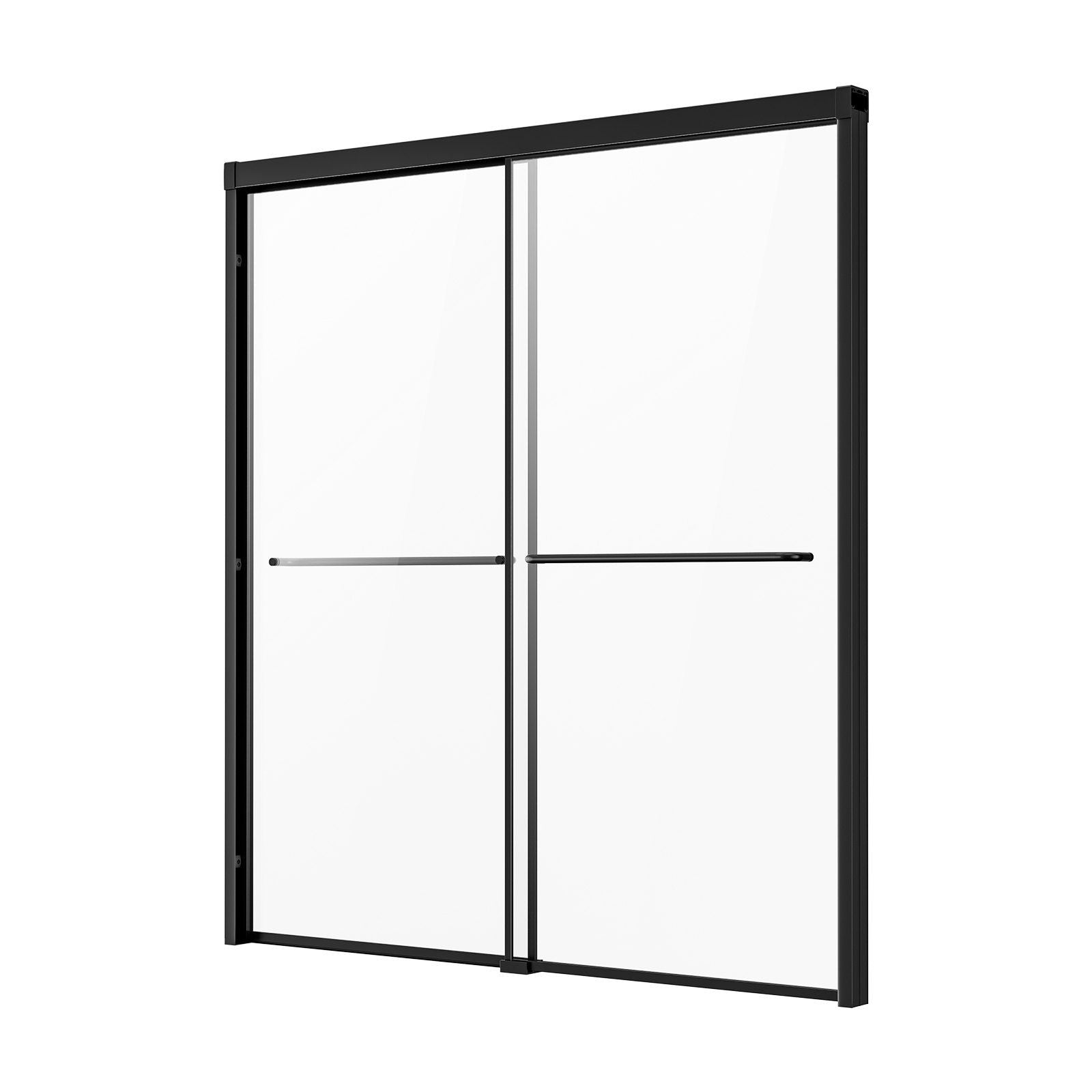 Bathtub Shower Door, 1422-1524 mm x 1524 mm, Semi-Frameless Double Sliding Tub Door, Semi-Frameless Bypass Tub Door with 1/4 in Shatterproof Tempered Glass and Stainless Steel Handle, Black