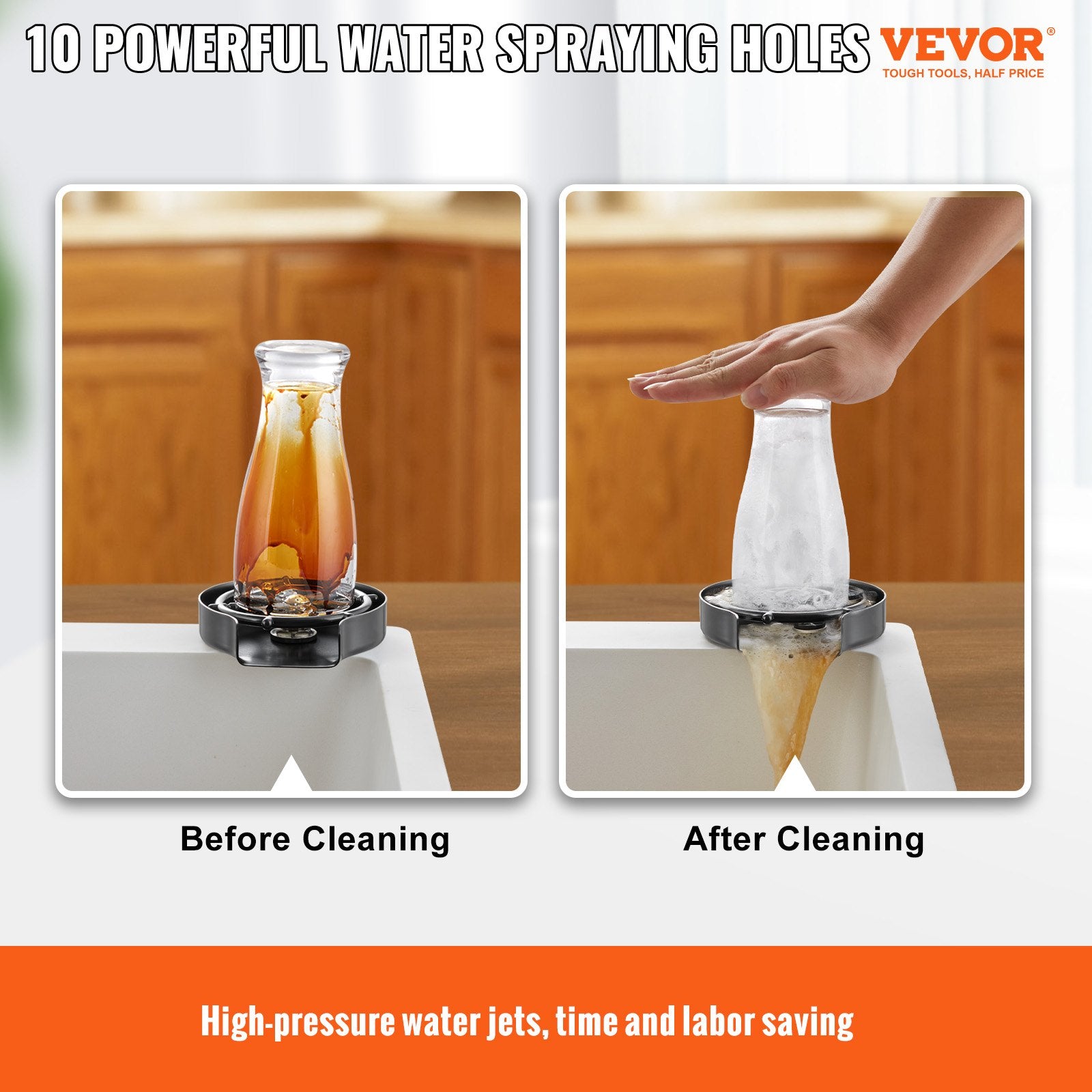 VEVOR Glass Rinser 10-Hole 360 Rotating Stainless Steel Washer ABS Cup Holder