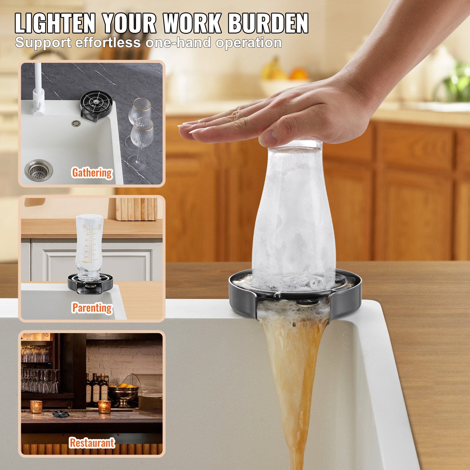 VEVOR Glass Rinser 10-Hole 360 Rotating Stainless Steel Washer ABS Cup Holder