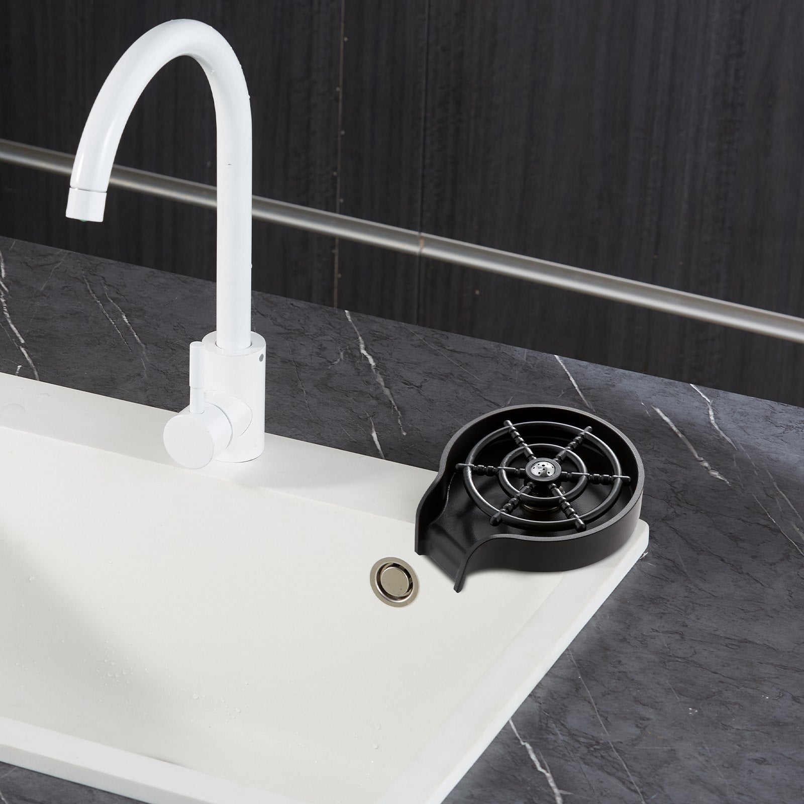 VEVOR Glass Rinser, 10 Powerful Spraying Jets Rotating Cup Rinser for Sink, Wearproof ABS Kitchen Sink Faucet Cup Washer & ABS Cup Holder for Baby Bottle, Glass Cup, Wine Glass (Black Base)